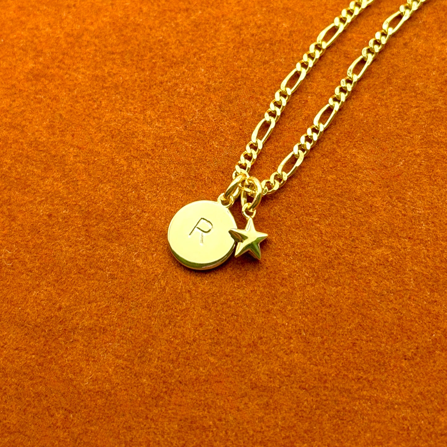 Round Initial with Star Charm in Rolo Chain Bracelet