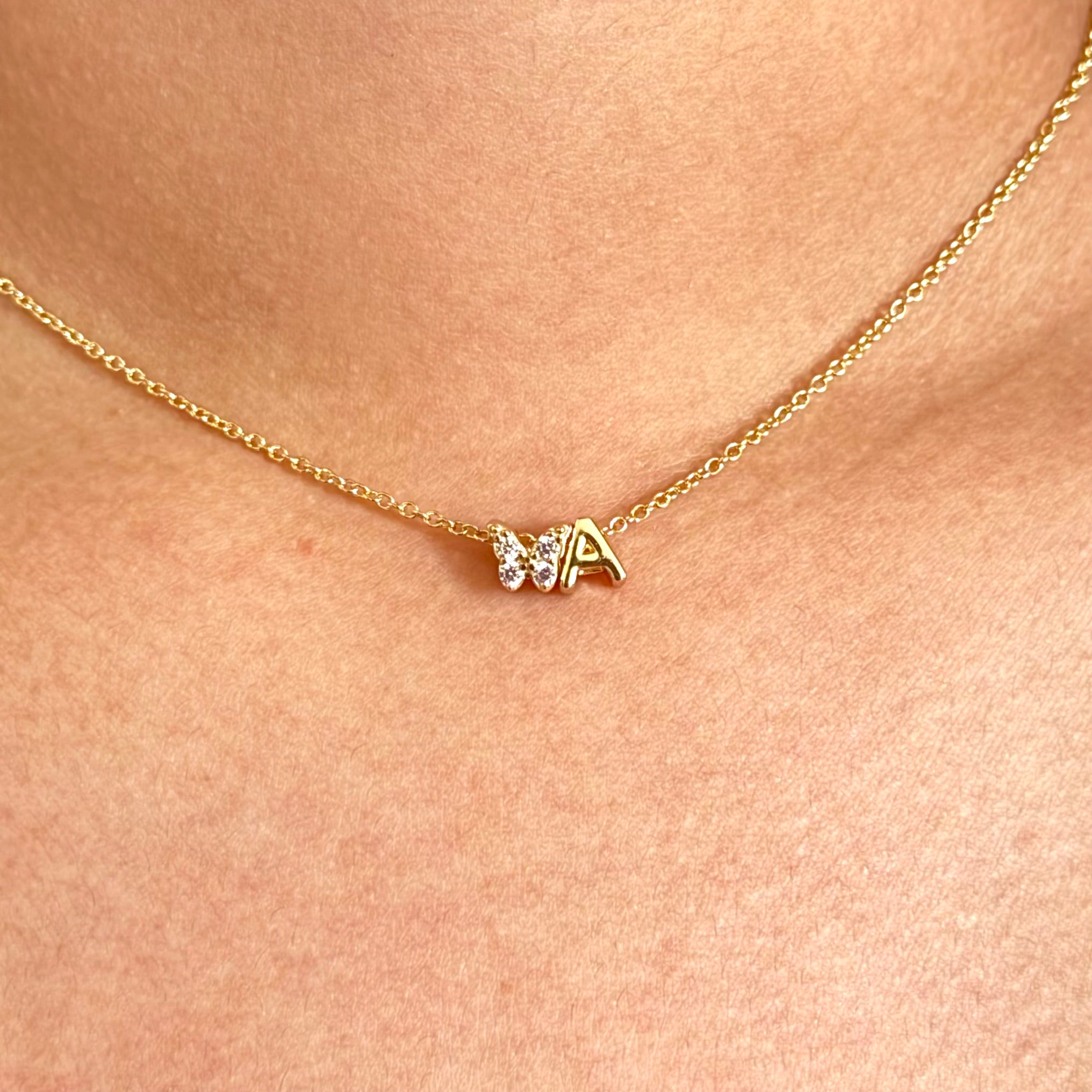 Custom Initial with White Butterfly Necklace