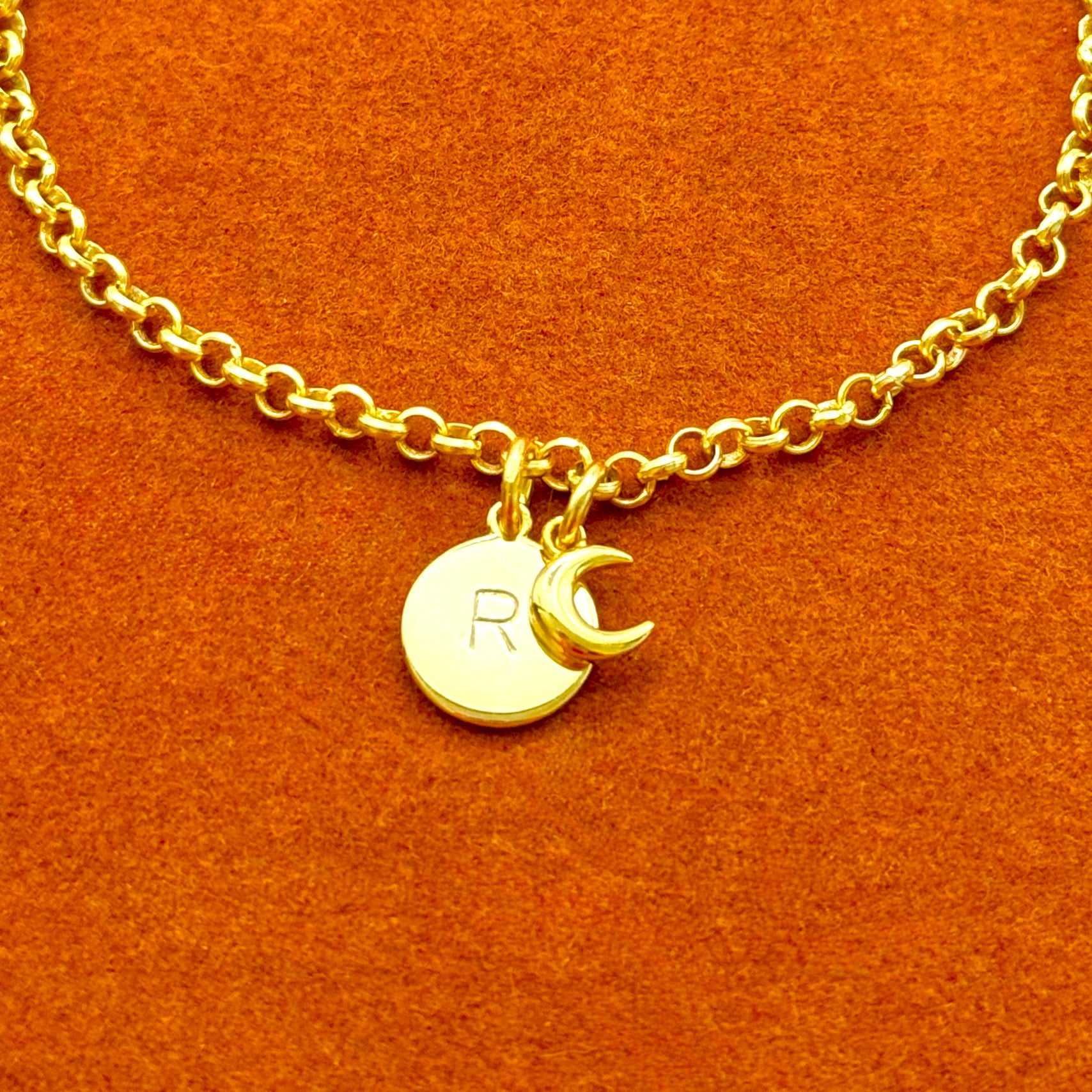 Custom Round Initial with Moon Bracelet