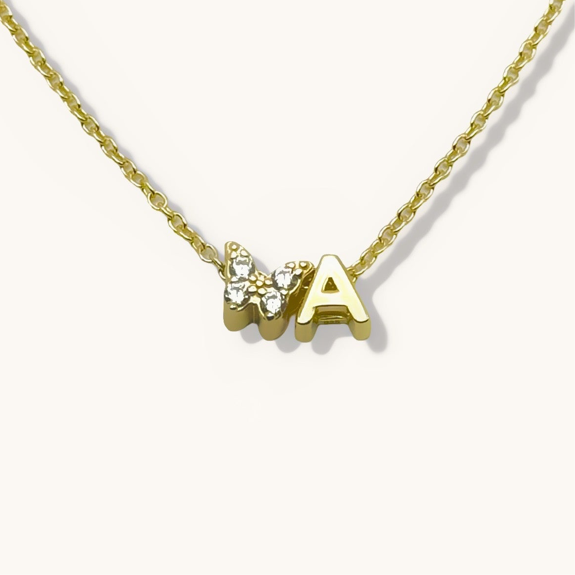 Custom Initial with White Butterfly Necklace
