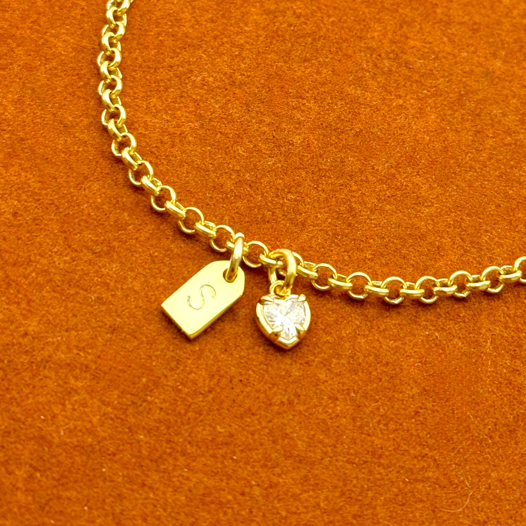 Custom Tag Initial with Heart Gemstone Bracelet