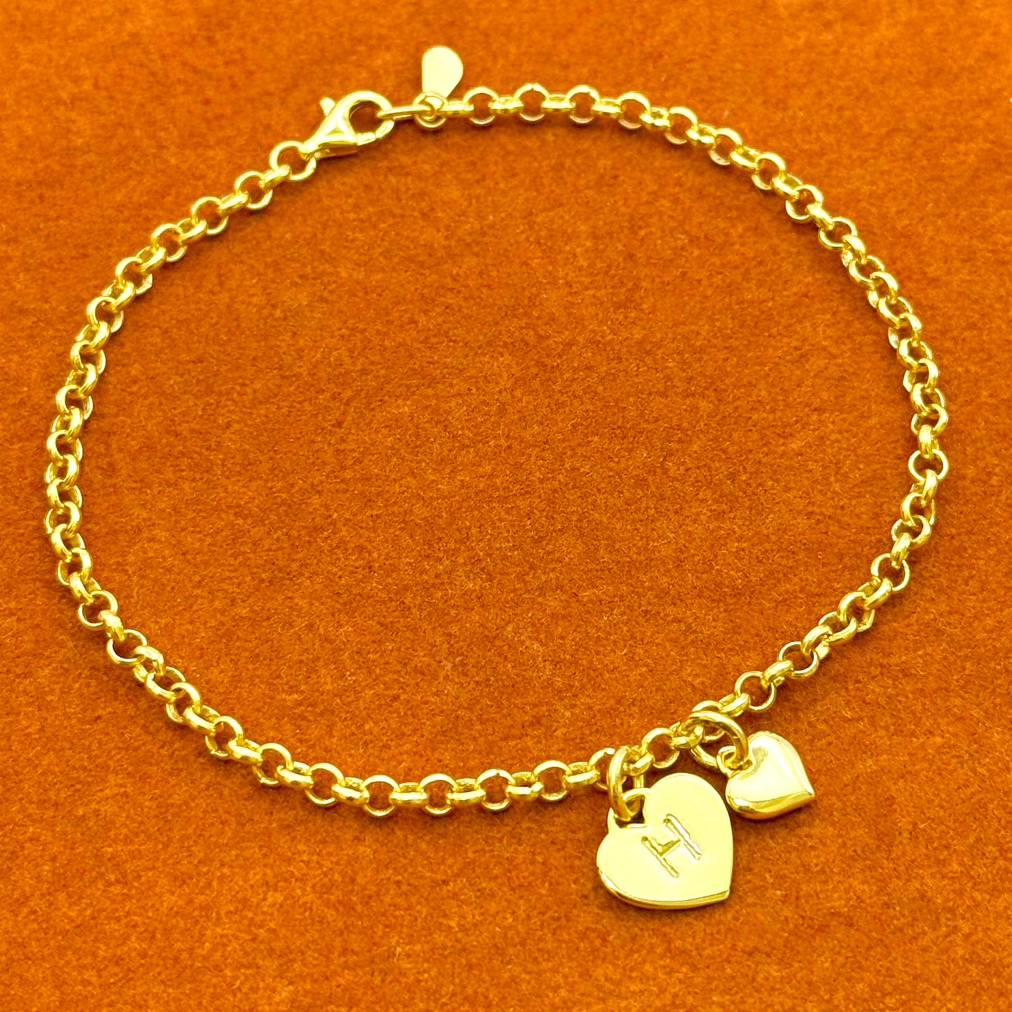Heart Initial with Heart Charm in Rolo Chain Bracelet