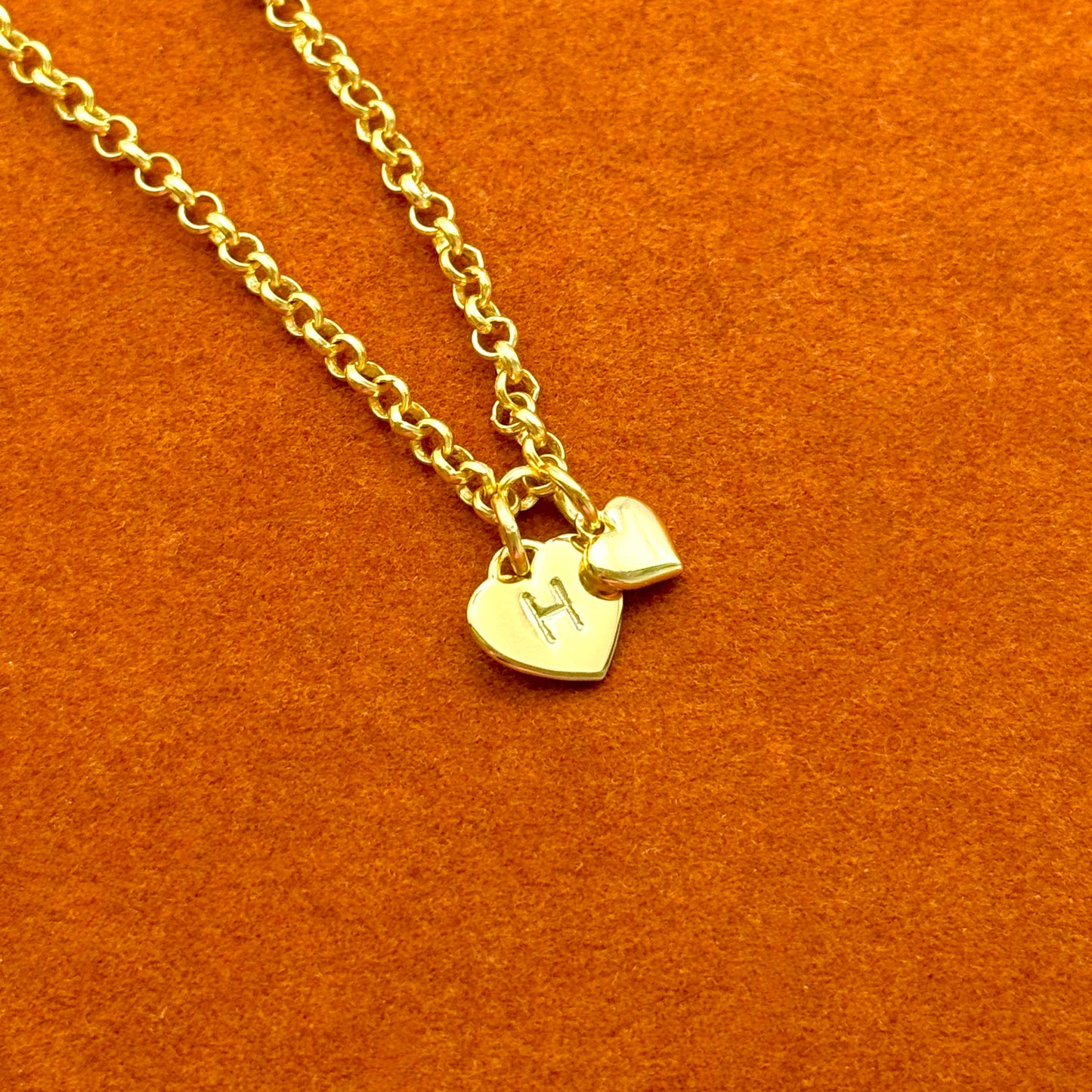 Heart Initial with Heart Charm in Rolo Chain Bracelet