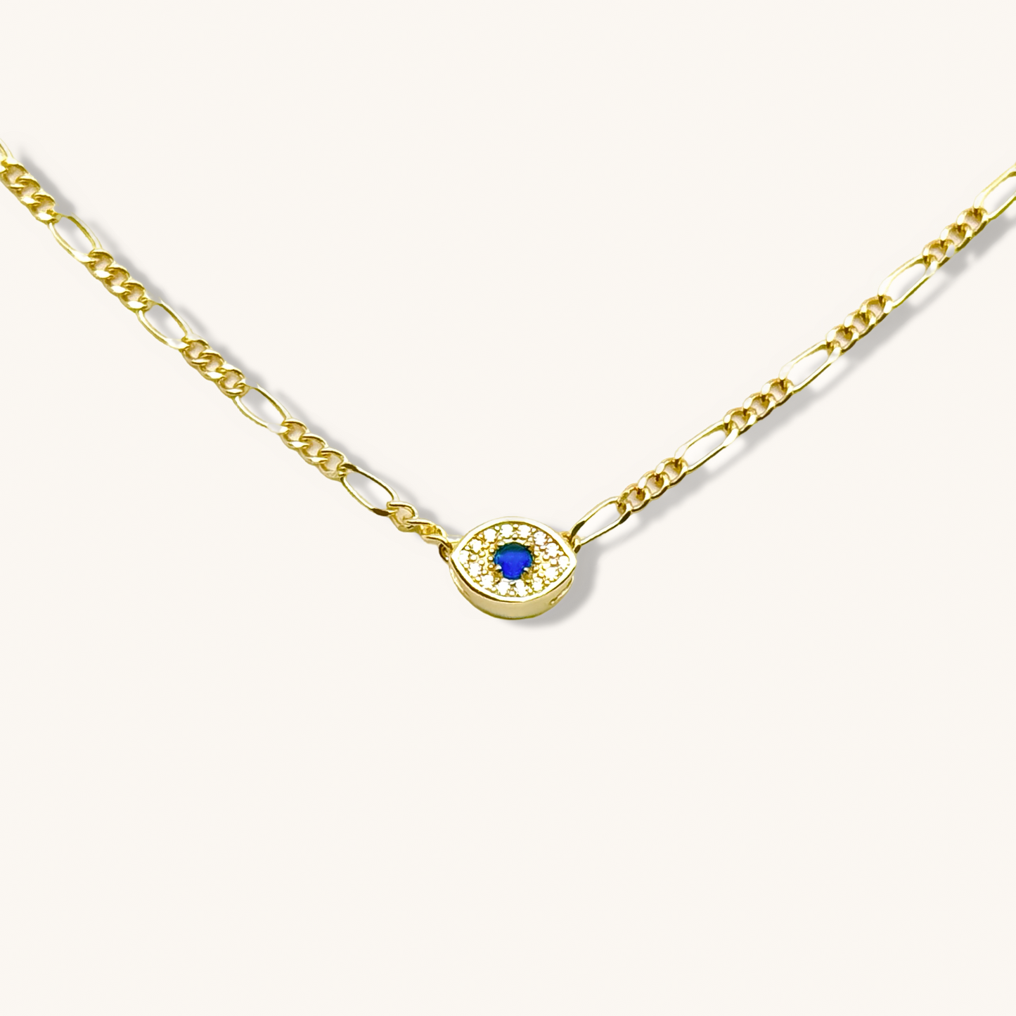 Evil Eye Gemstone in Figaro Chain Necklace