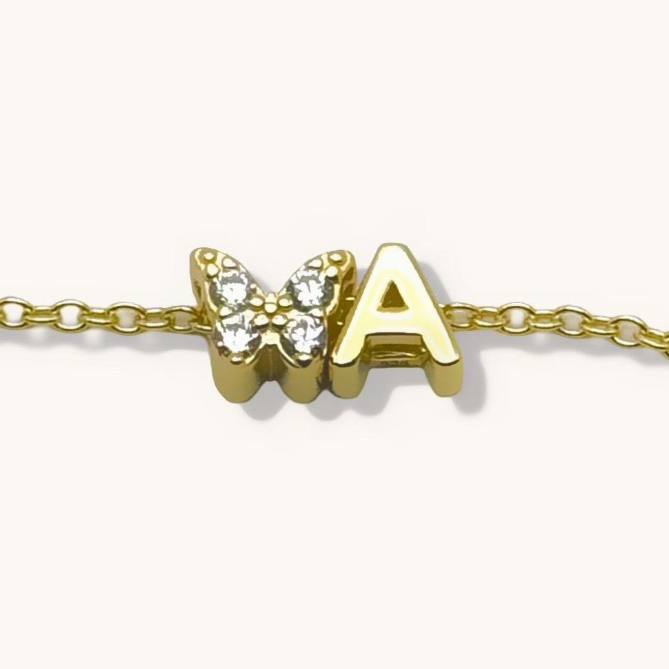 Custom Initial with White Butterfly Necklace