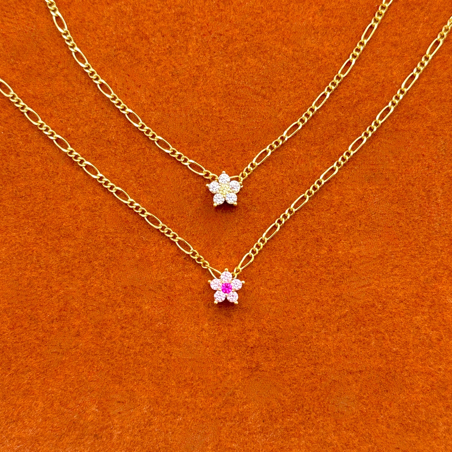 Flower In Figaro Chain Necklace