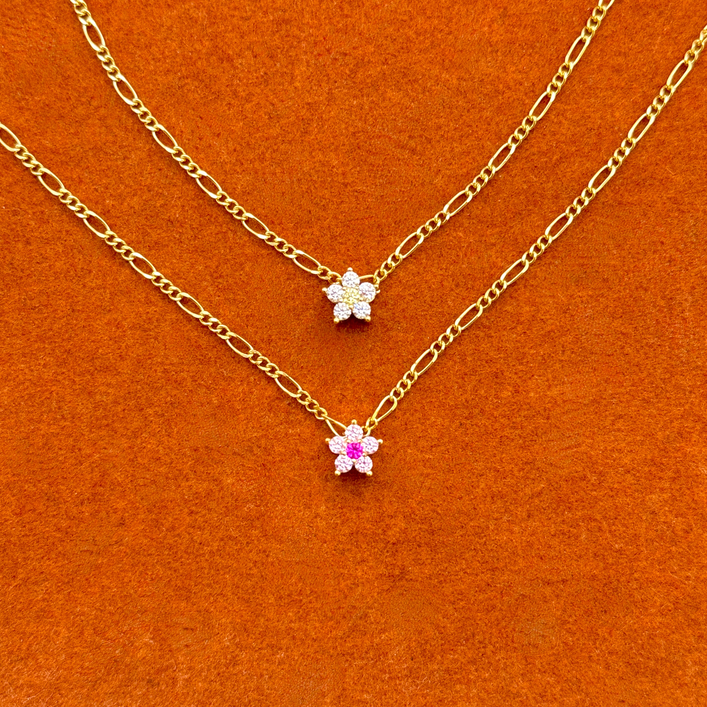 Choose Your Flower In Figaro Chain Necklace