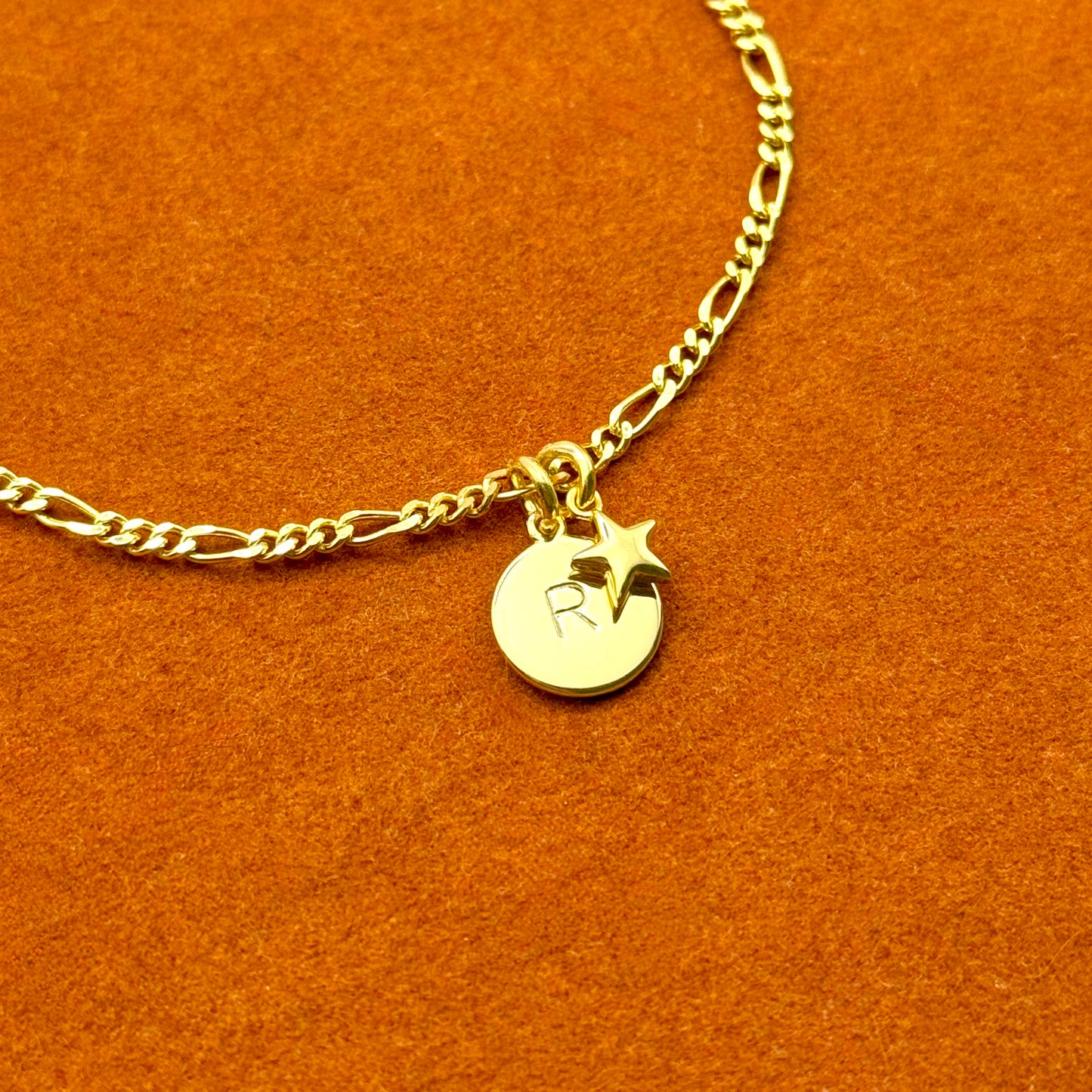 Round Initial with Star Charm in Rolo Chain Bracelet
