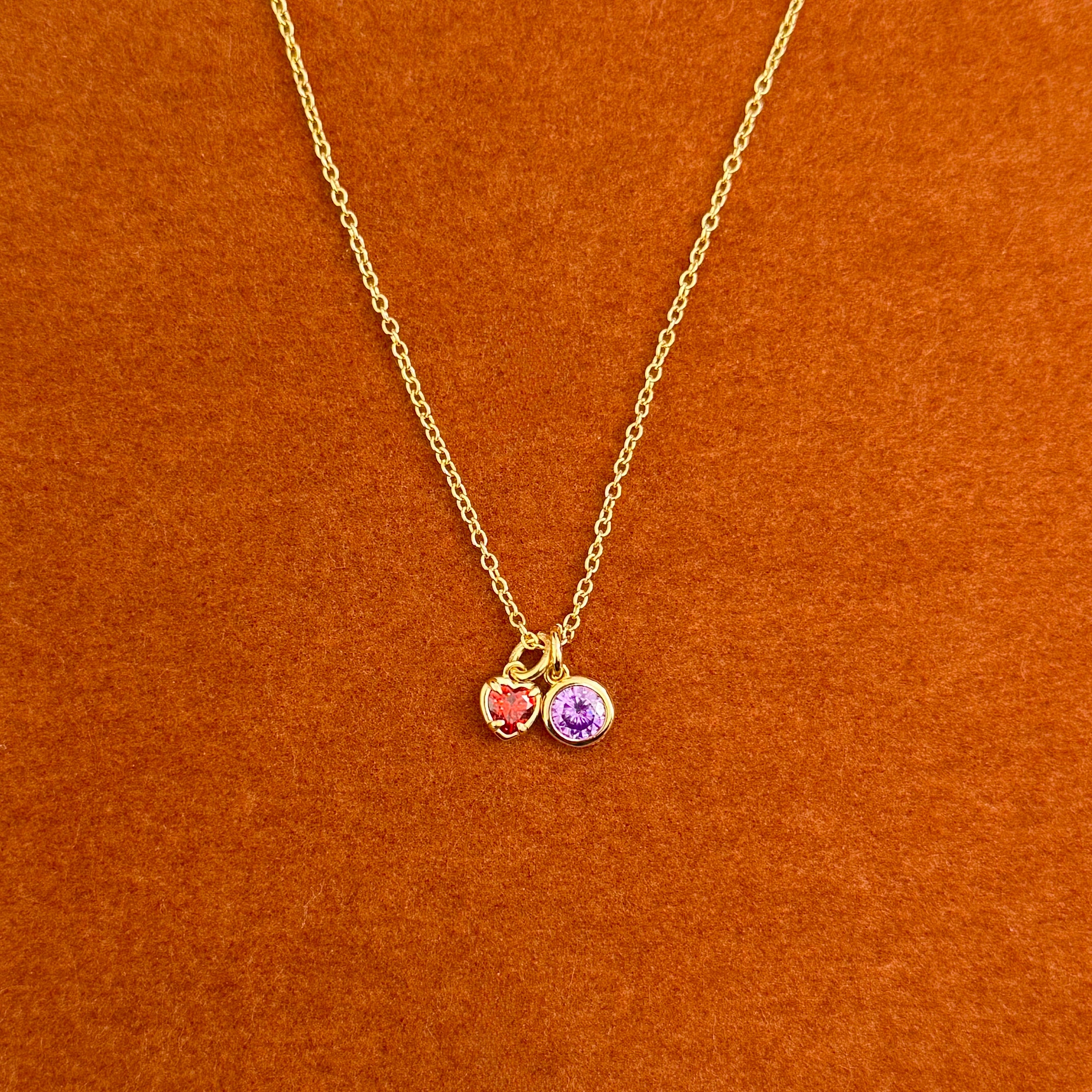 Custom Birthstone, Red Heart Necklace