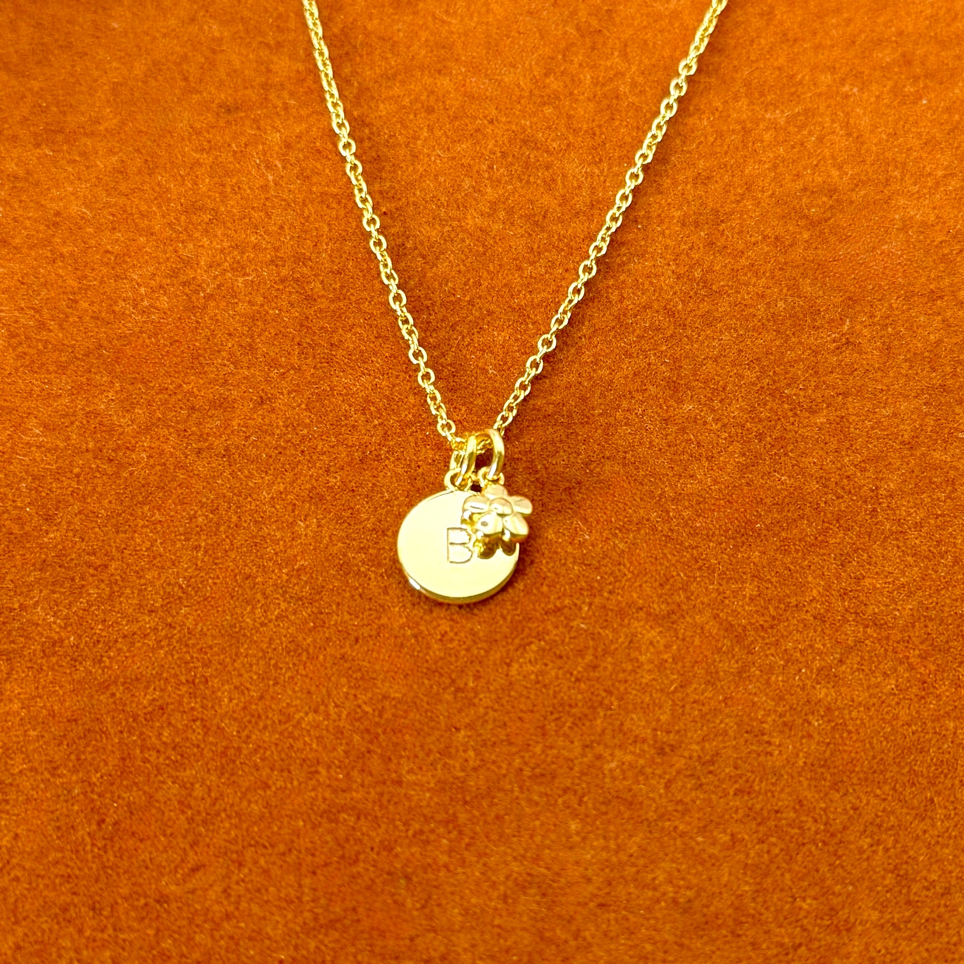 Custom Round Initial with Flower Necklace