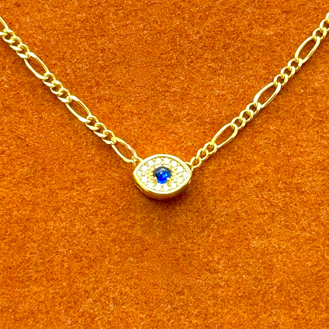 Evil Eye Gemstone in Figaro Chain Necklace