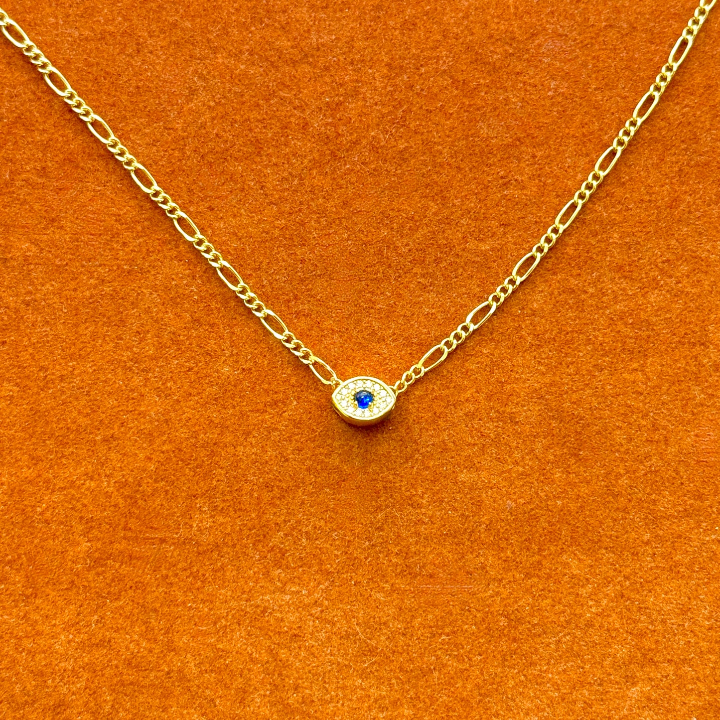 Evil Eye Gemstone in Figaro Chain Necklace