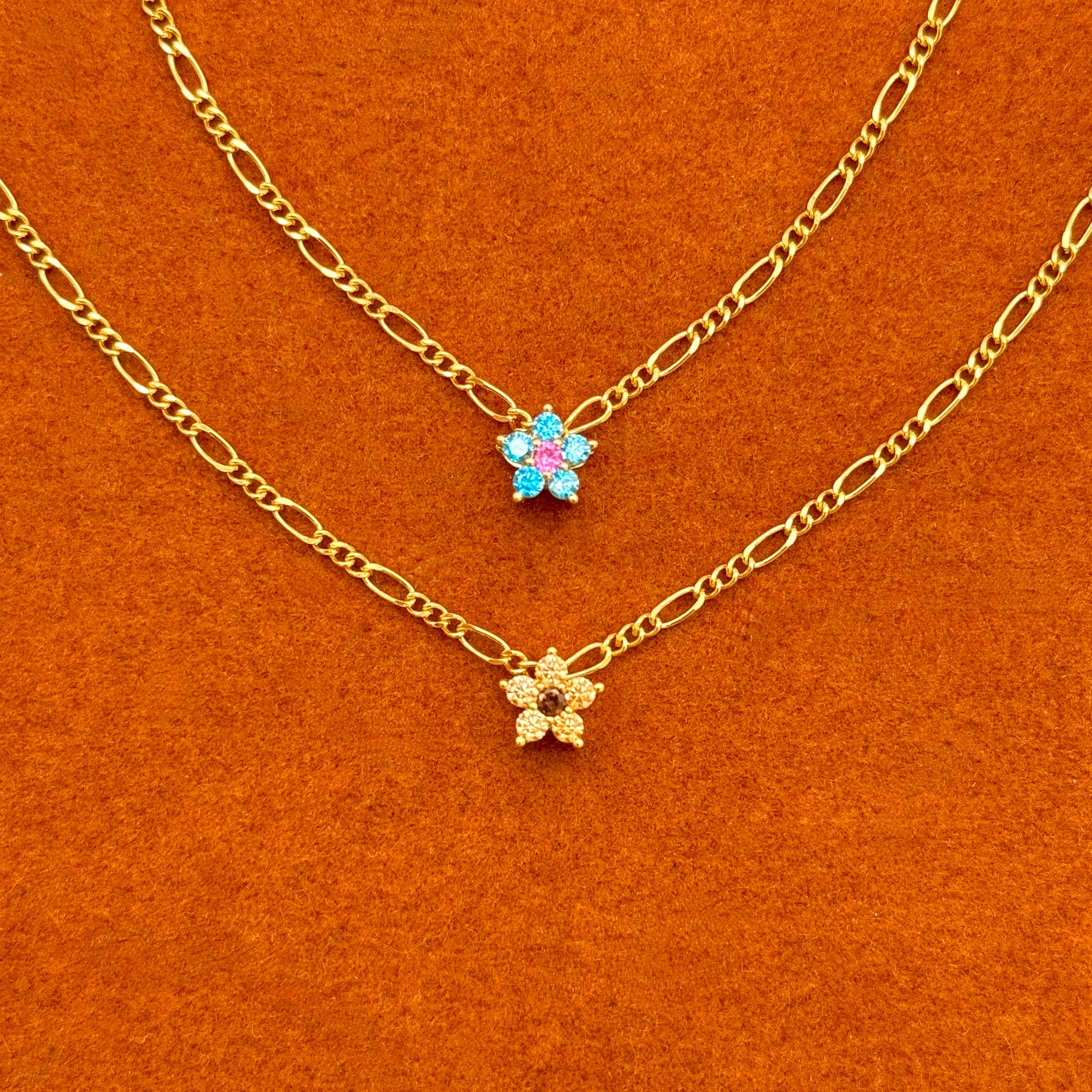 Flower In Figaro Chain Necklace