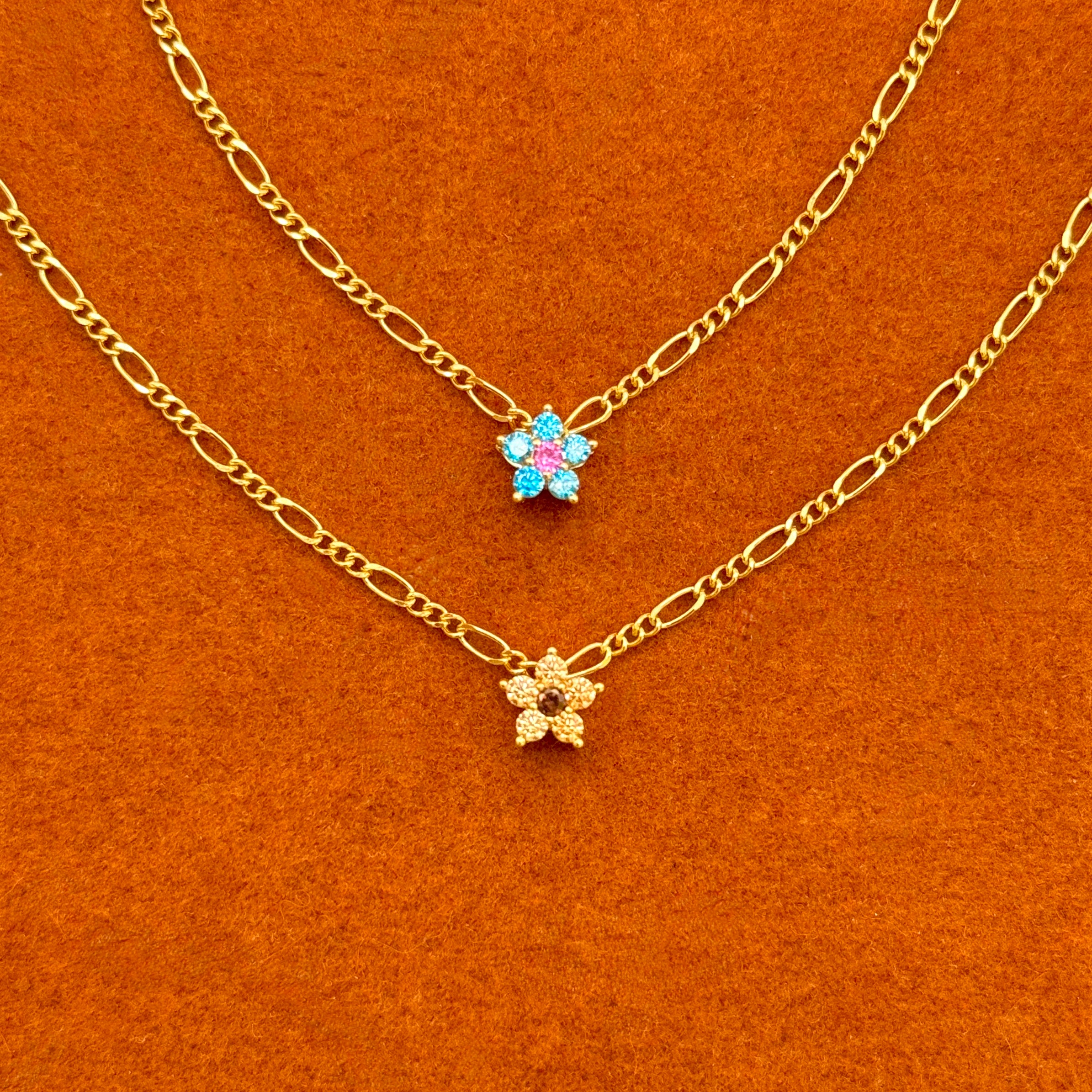 Choose Your Flower In Figaro Chain Necklace