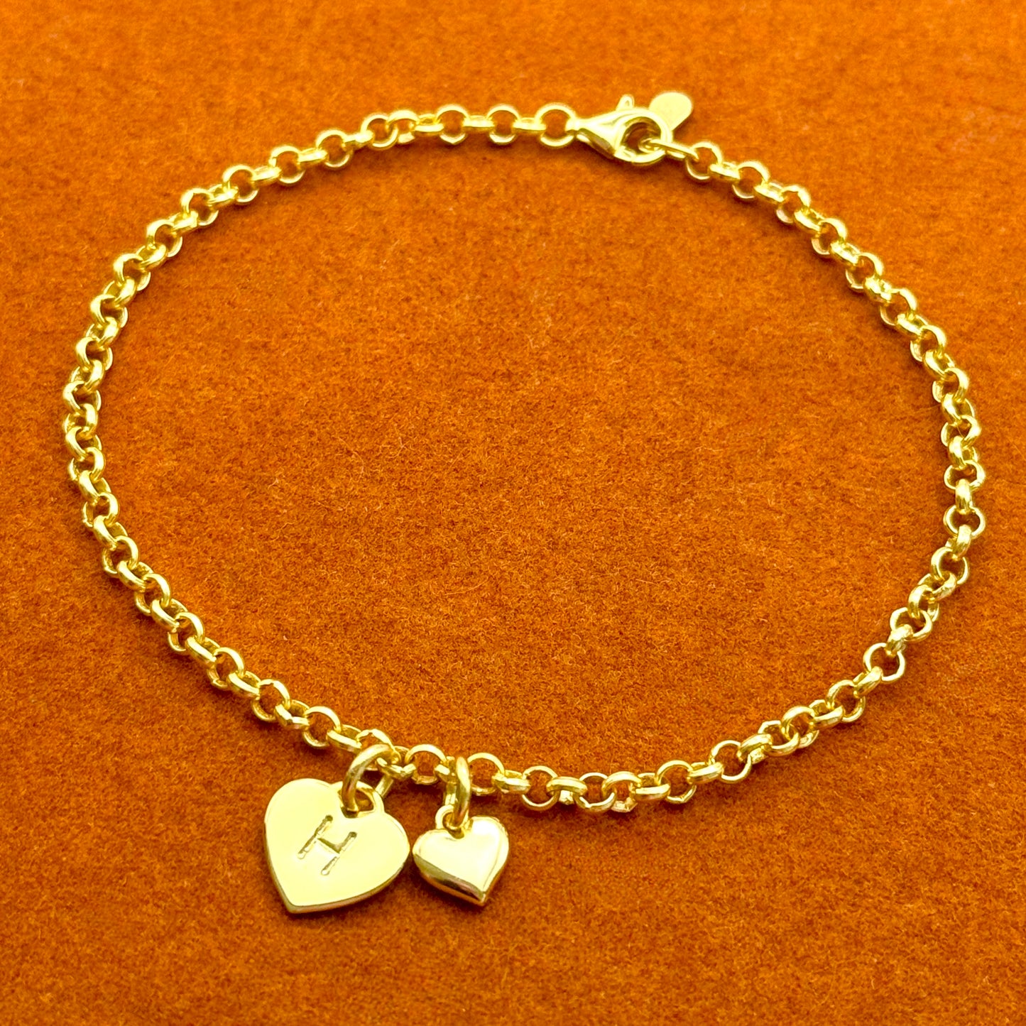 Heart Initial with Heart Charm in Rolo Chain Bracelet
