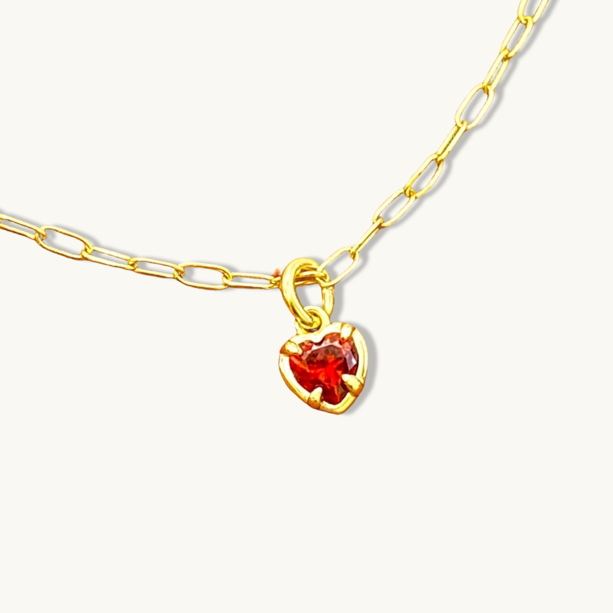 Heart Gemstone with Paperclip Necklace