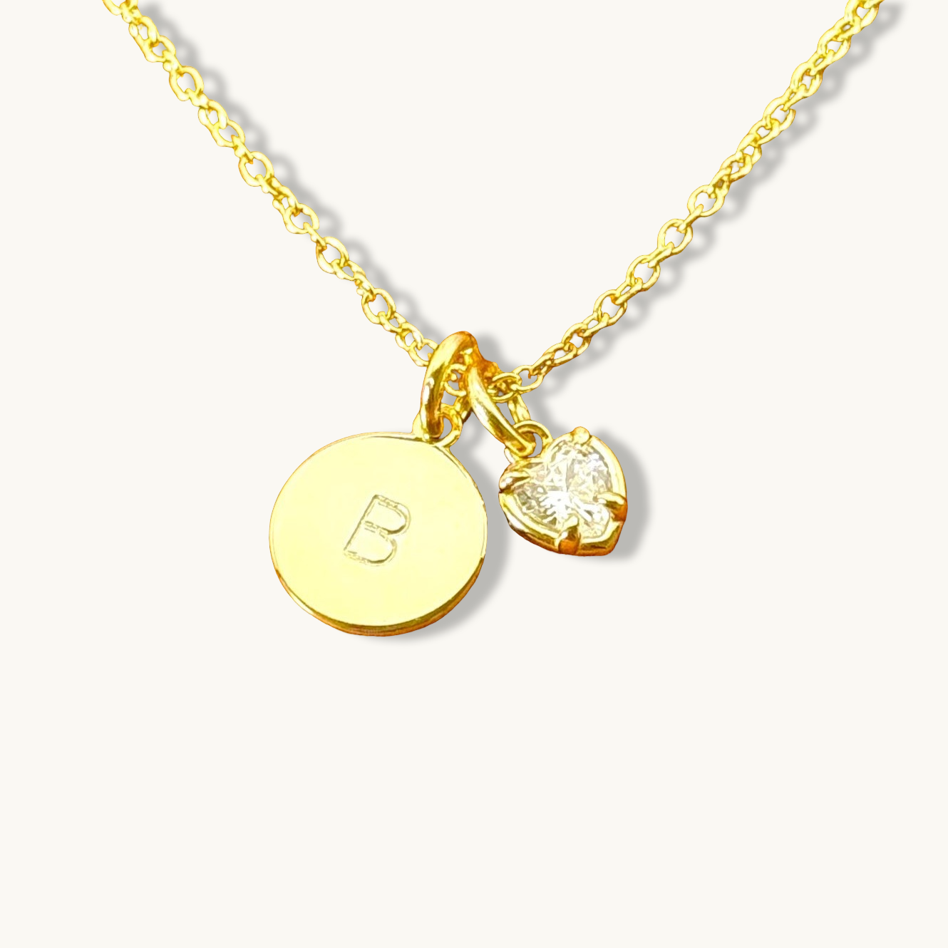 Custom Round Initial with Heart Gemstone Necklace