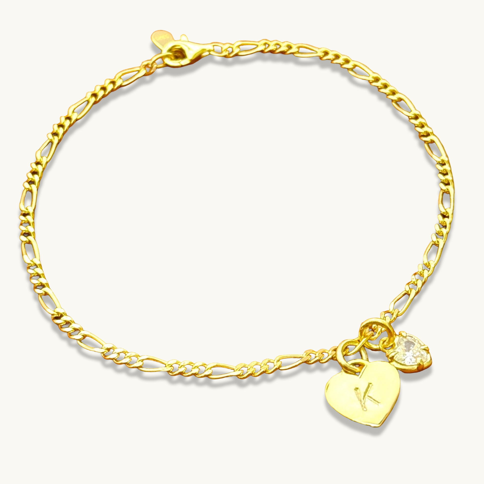 Custom Heart Initial with Heart Gemstone Bracelet