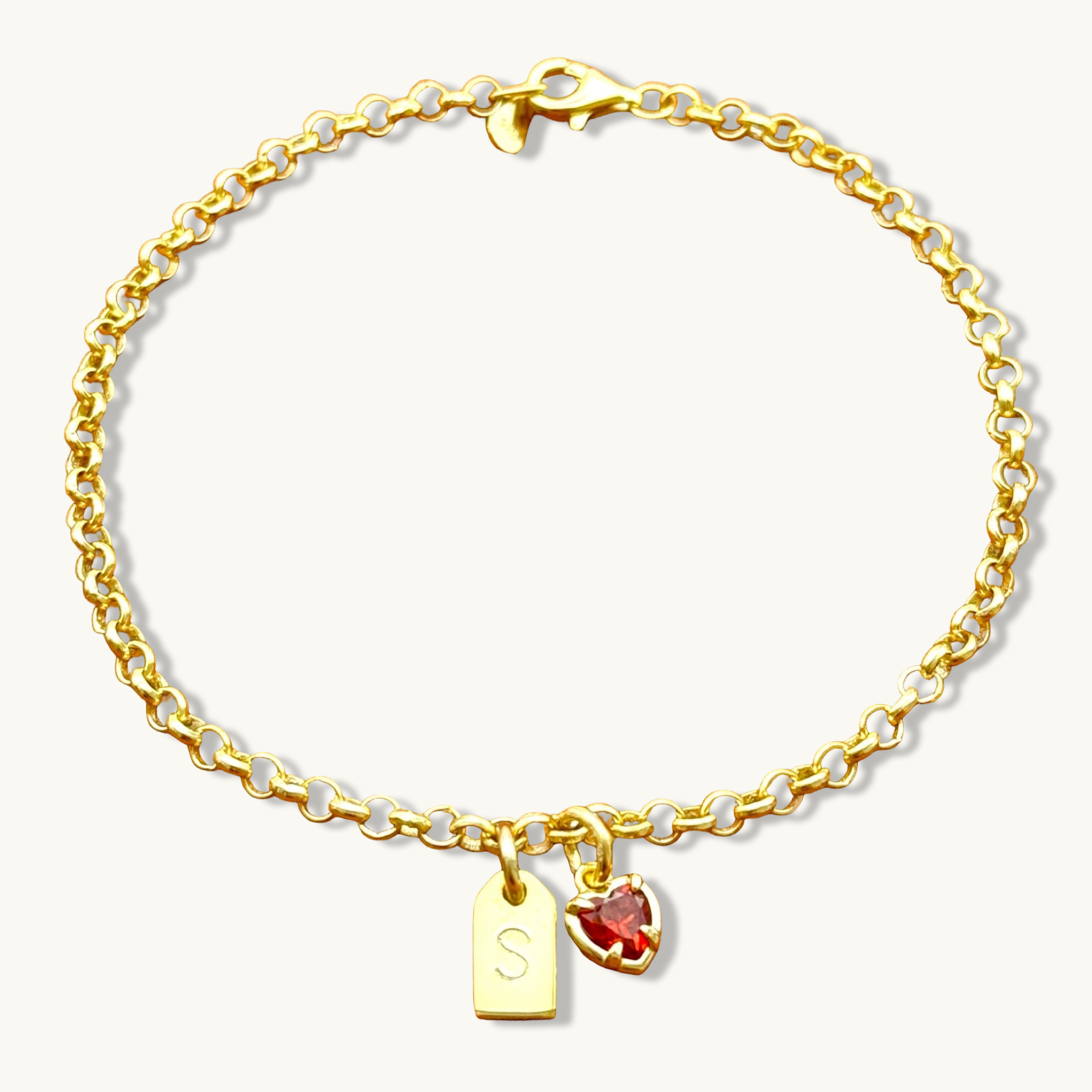 Custom Tag Initial with Red Heart Bracelet