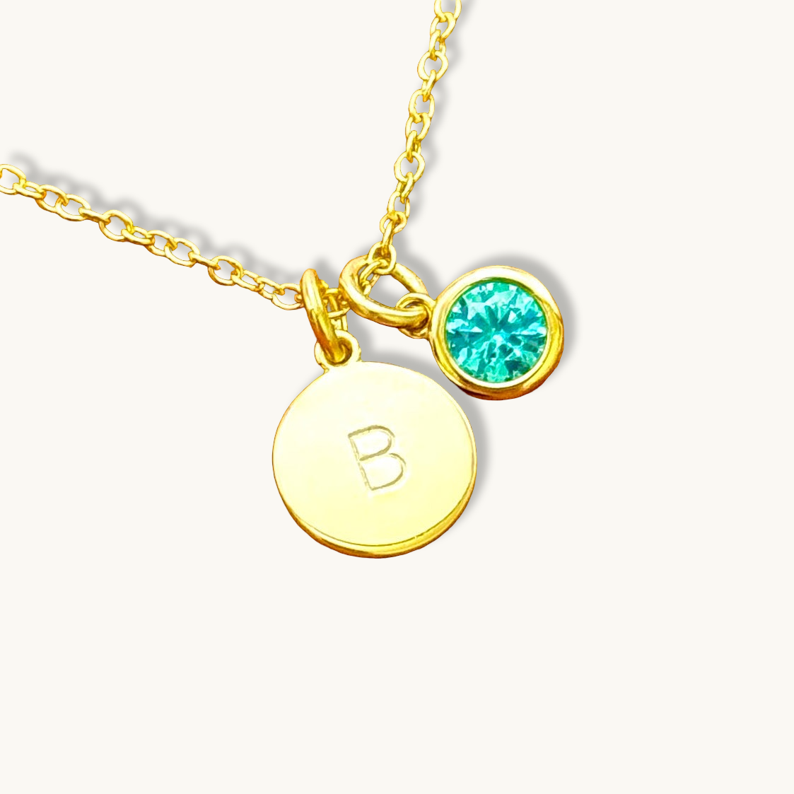 Custom Round Initial with Birthstone Necklace