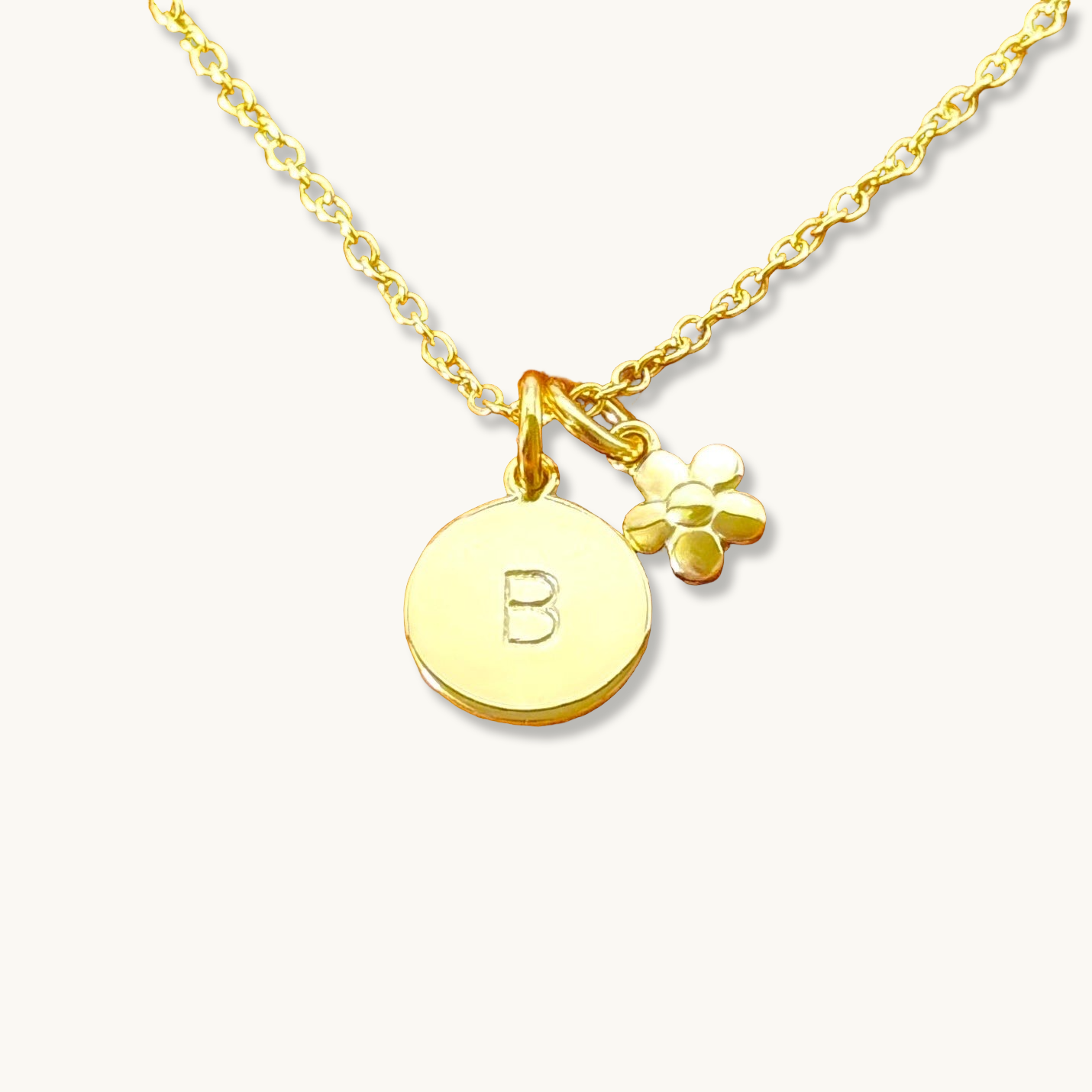 Custom Round Initial with Flower Necklace