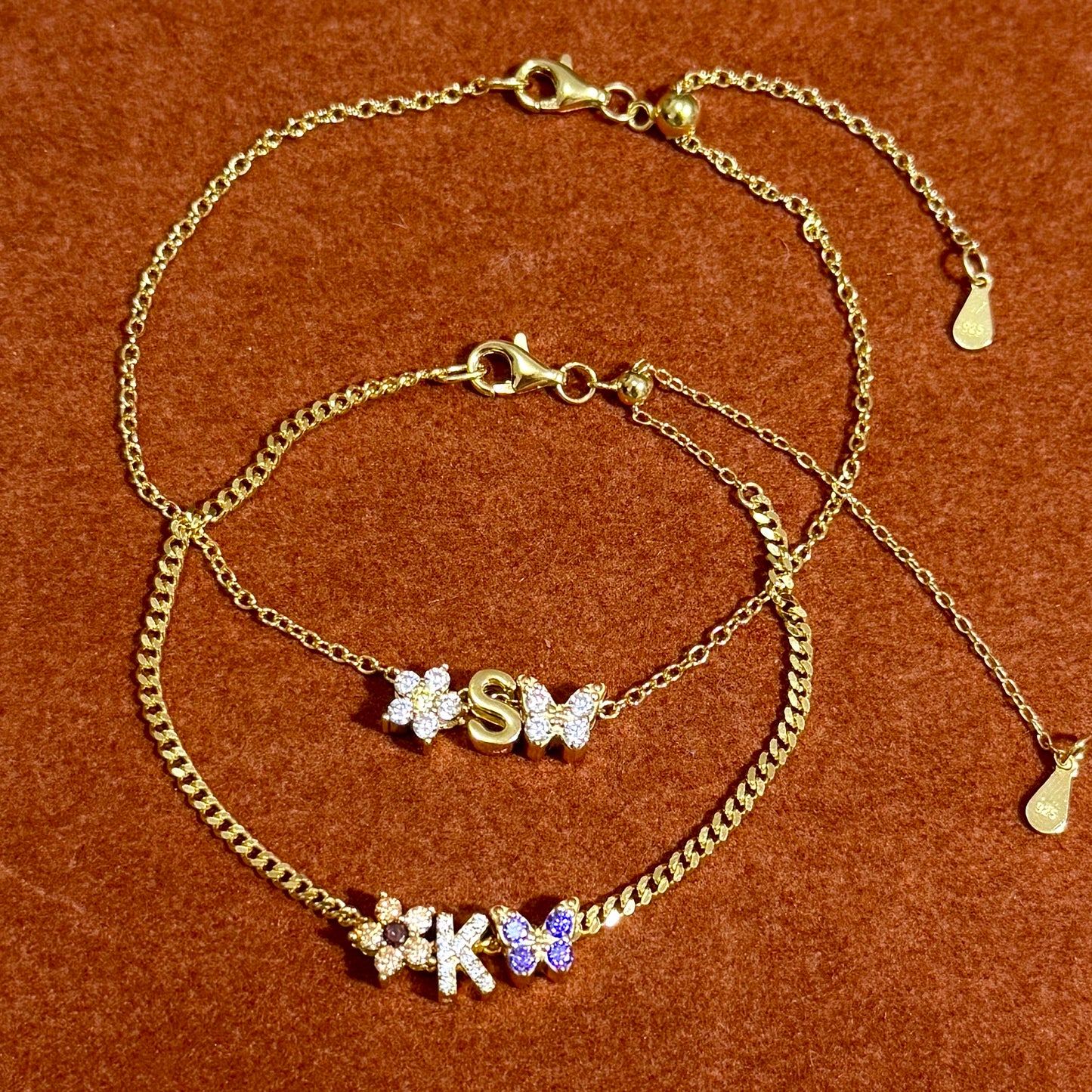Flower, Initial, Butterfly Bracelet