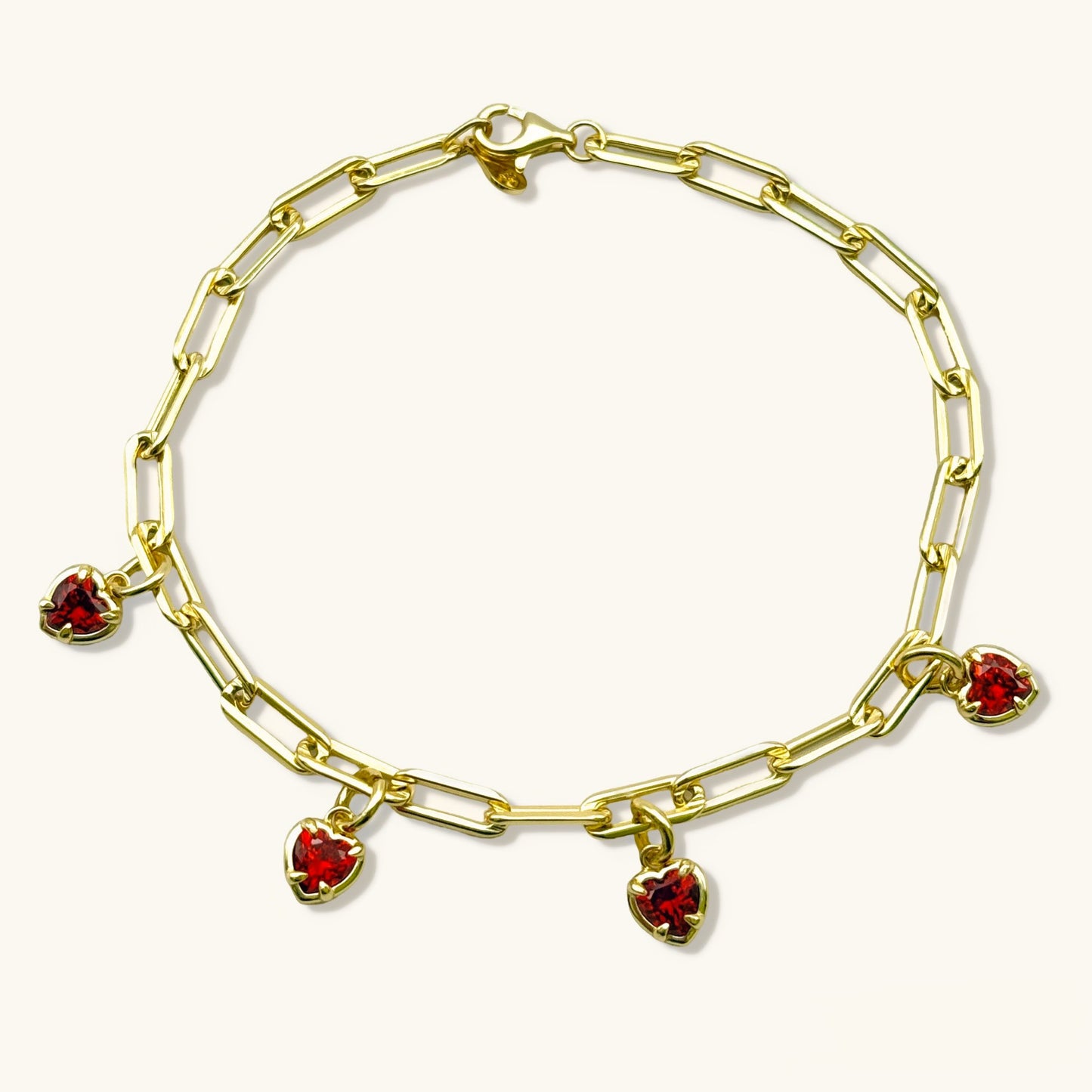 Red Heart Charms Gemstone Bracelet