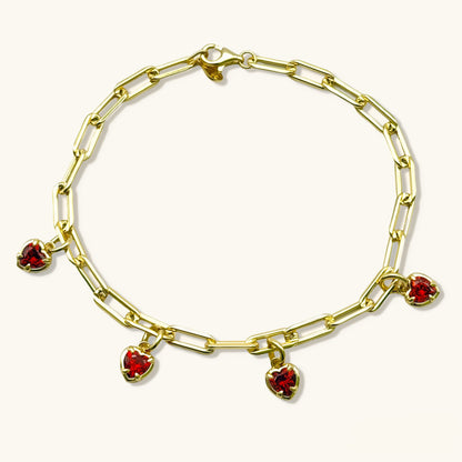 Red Heart Charms Gemstone Bracelet