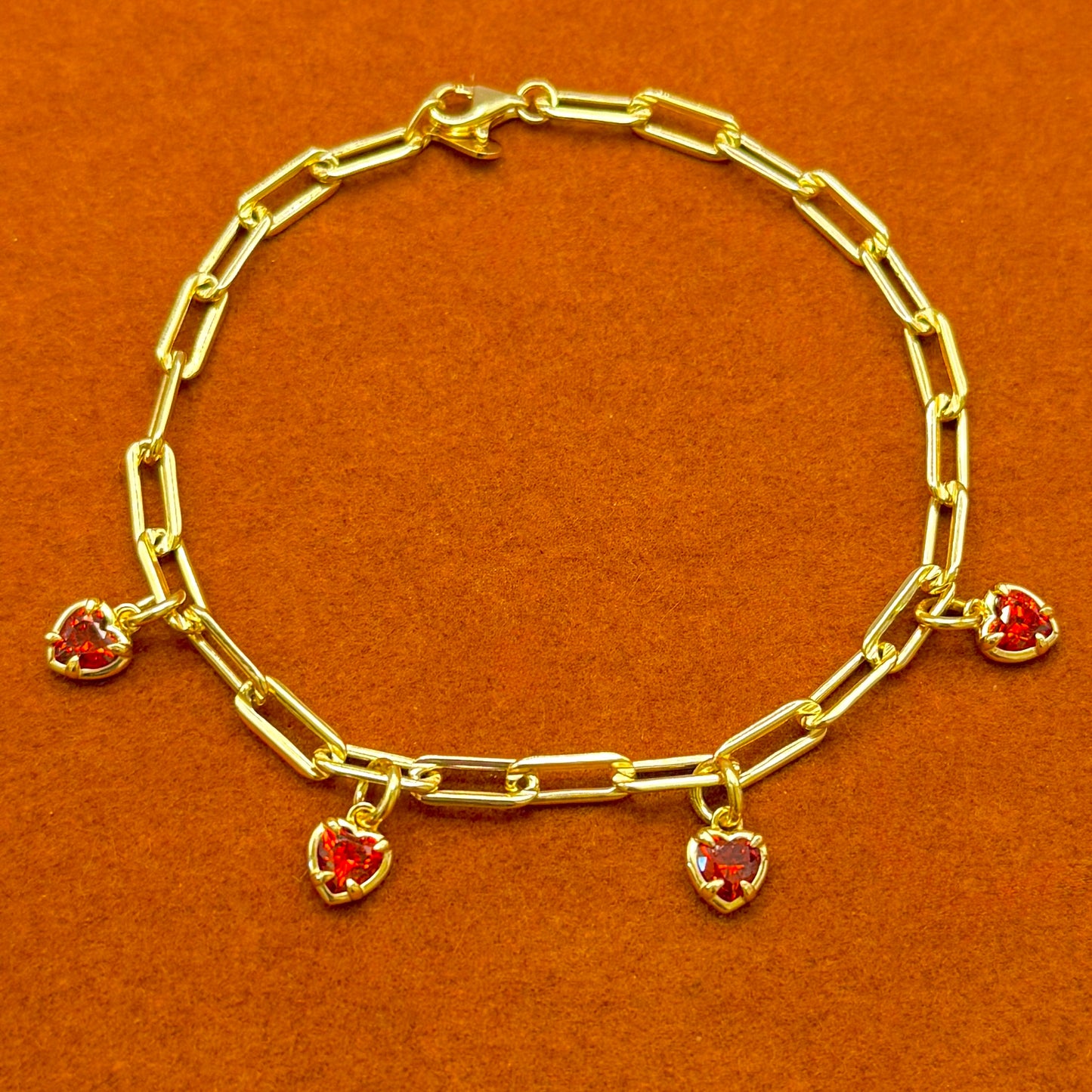 Red Heart Charms Gemstone Bracelet