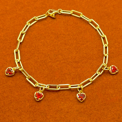 Red Heart Charms Gemstone Bracelet