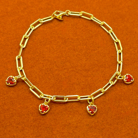 Red Heart Charms Gemstone Bracelet