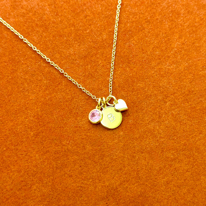 Initial with Birthstone and Heart Necklace