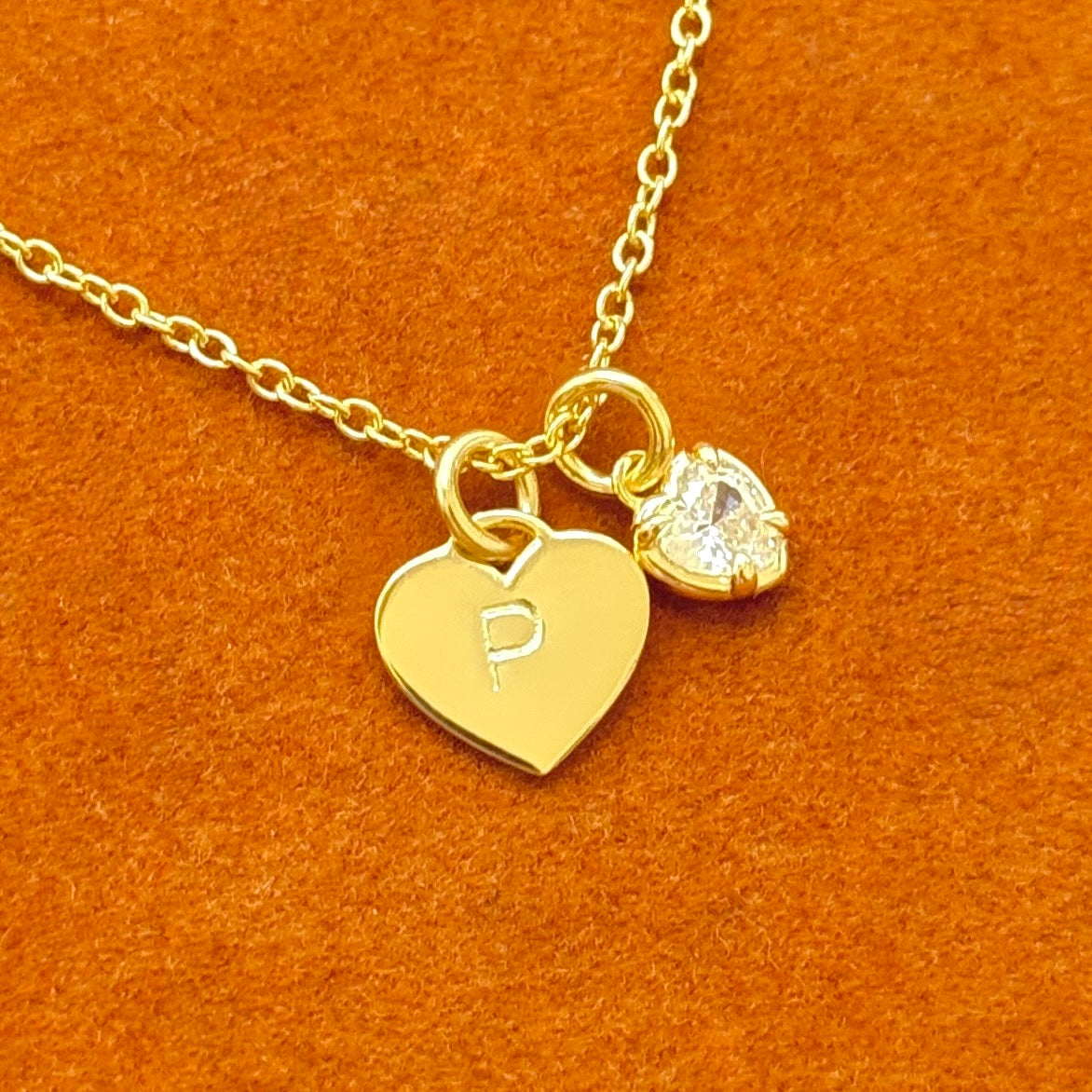 Heart with Initial and Heart Gemstone Pendant Necklace