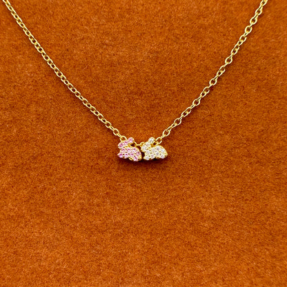 Two Lucky Bunnies Pink and White in Necklace