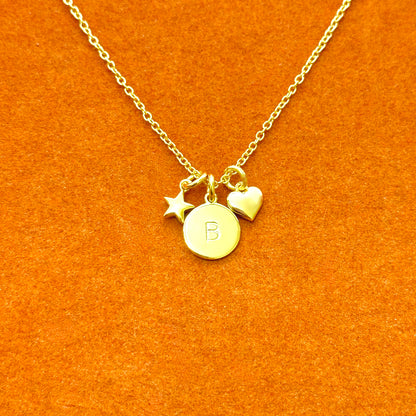 Star, Initial Pendant, Heart Necklace