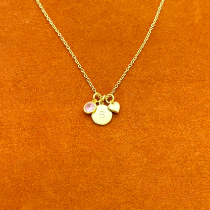 Initial with Birthstone and Heart Necklace