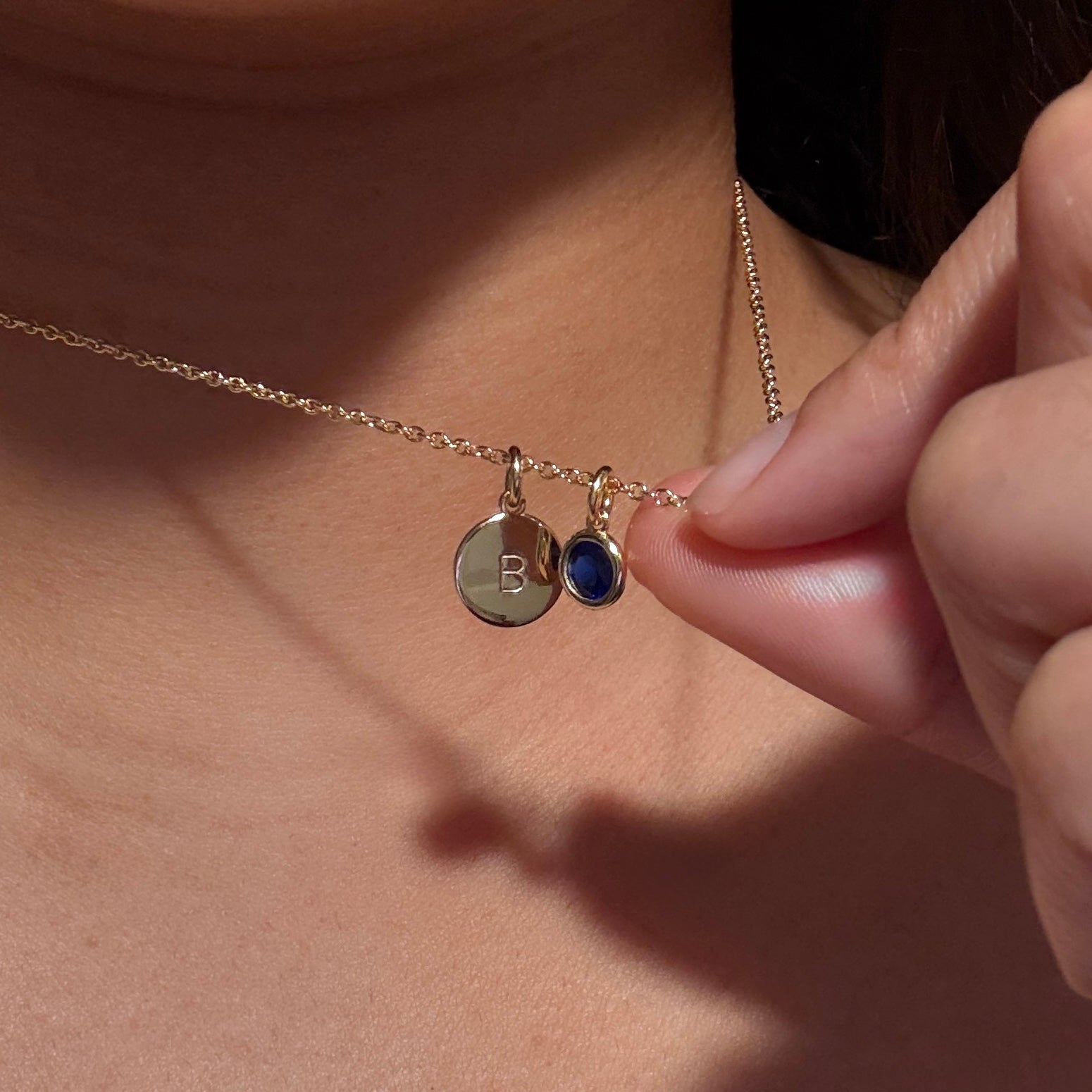Custom Round Initial with Birthstone Necklace