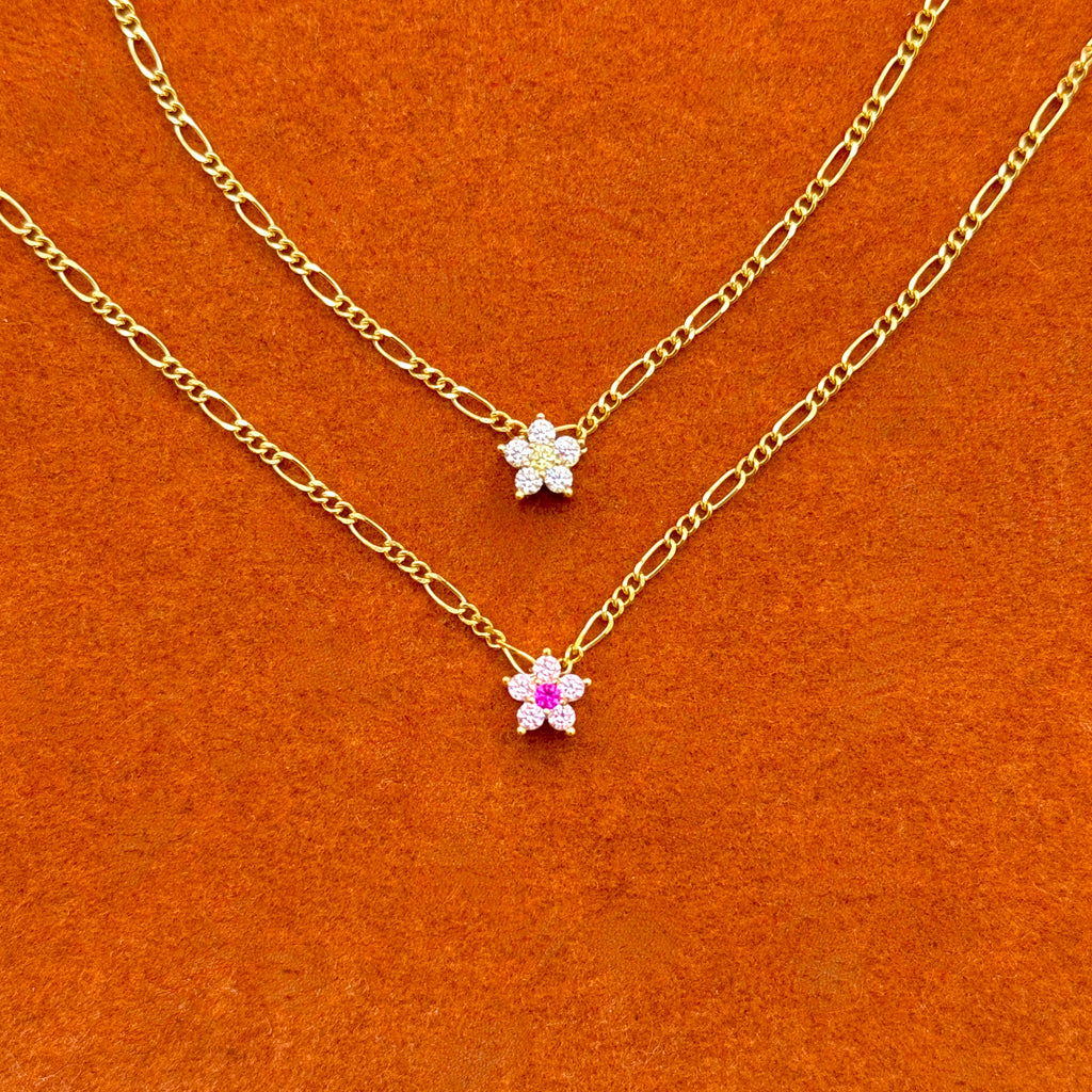Choose Your Flower In Figaro Chain Necklace