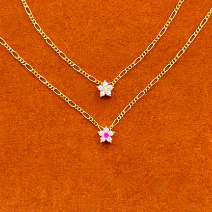 Flower In Figaro Chain Necklace