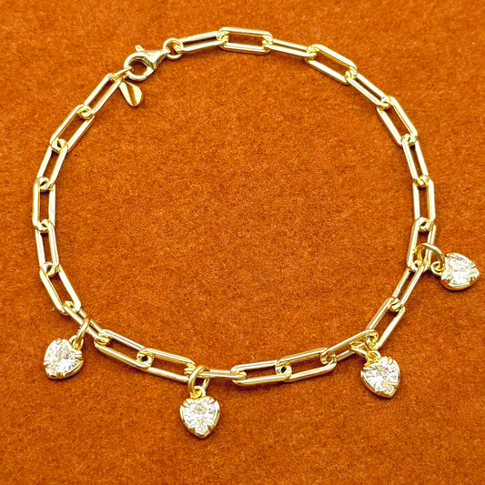 Pulsera de cadena rolo con dije de piedra preciosa con inicial de corazón