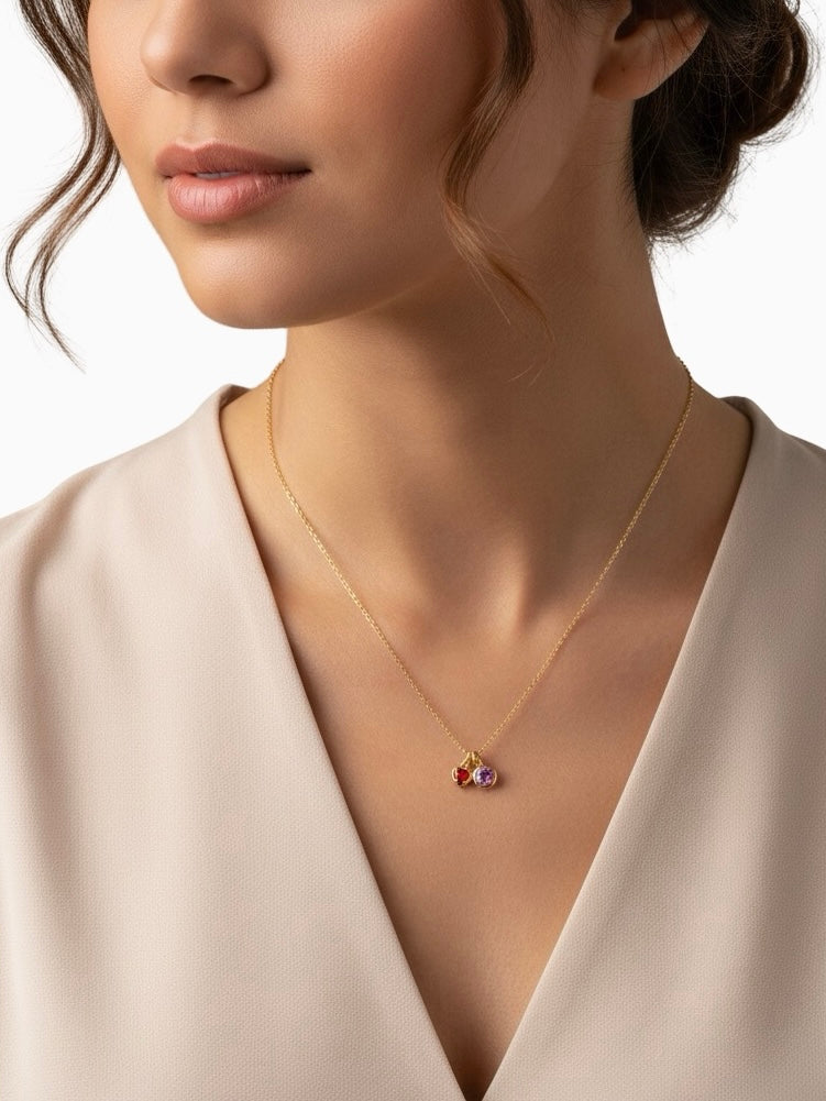 Custom Birthstone, Red Heart Necklace