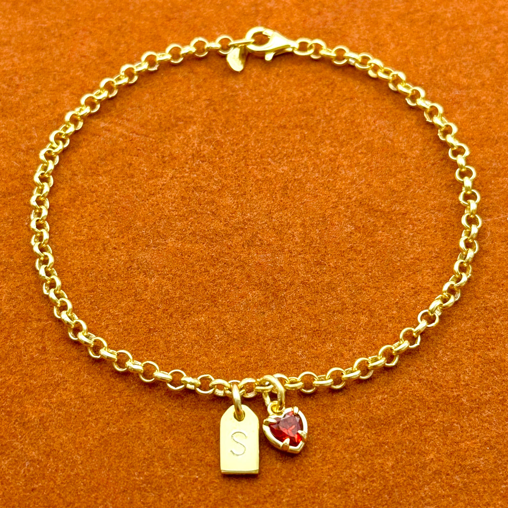 Custom Tag Initial with Red Heart Bracelet
