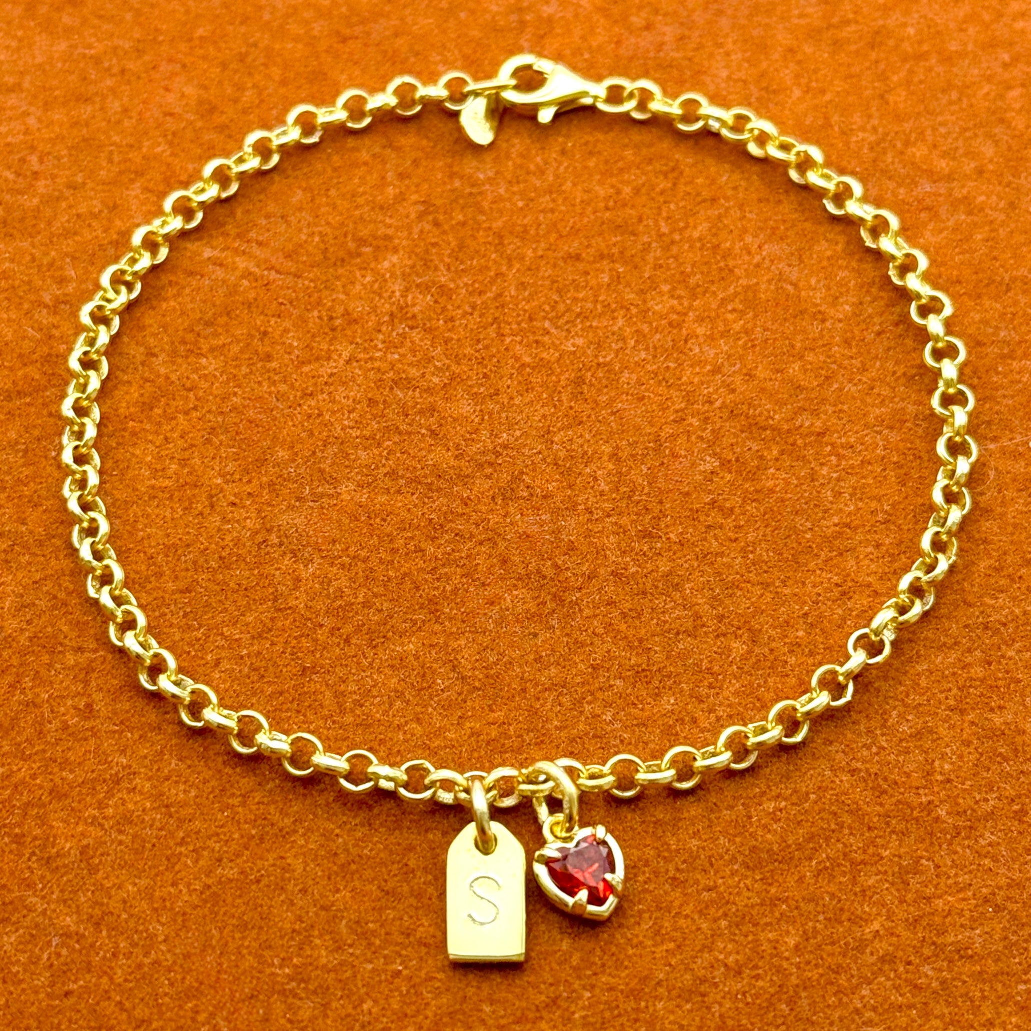 Custom Tag Initial with Red Heart Bracelet