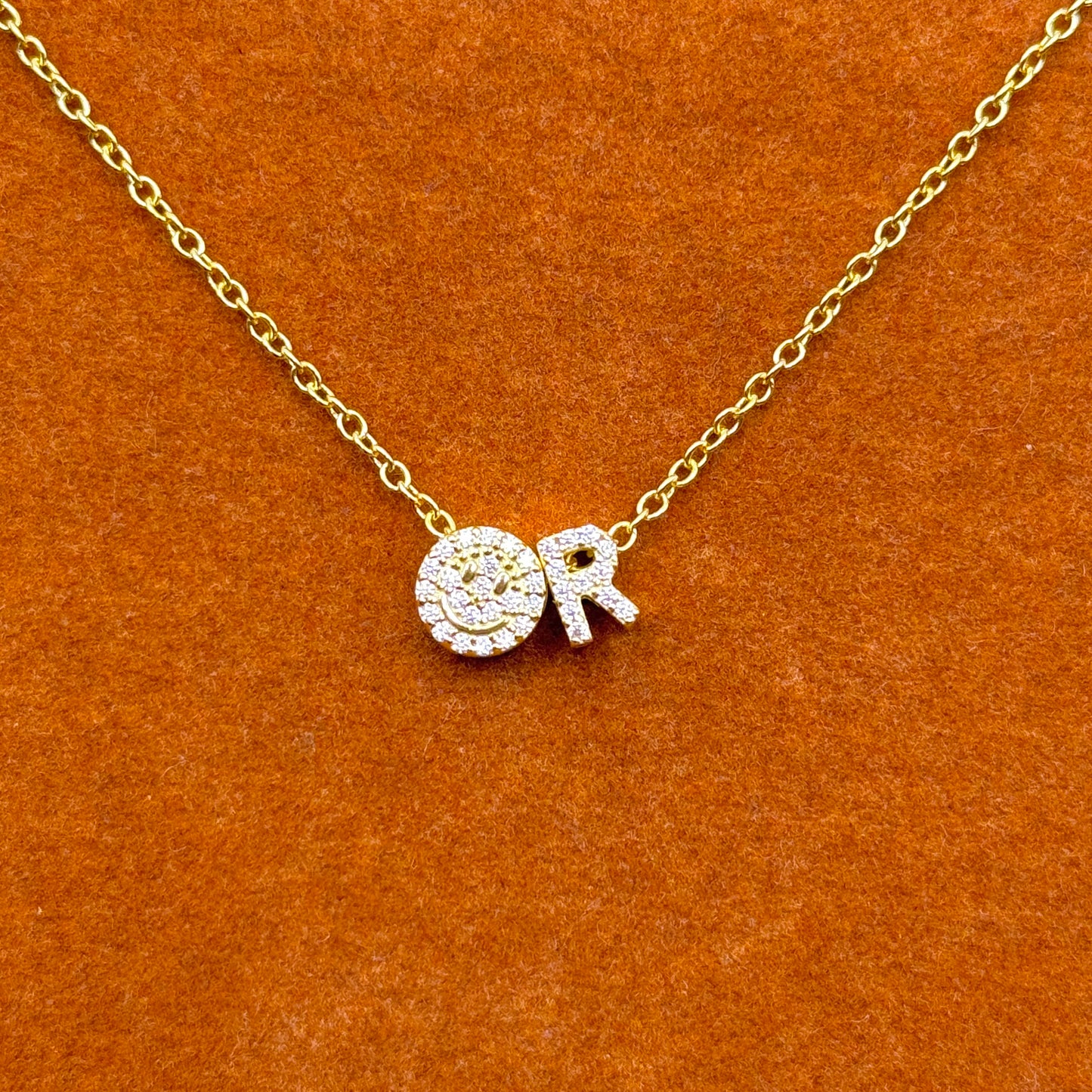 Happy Charm with initial Necklace