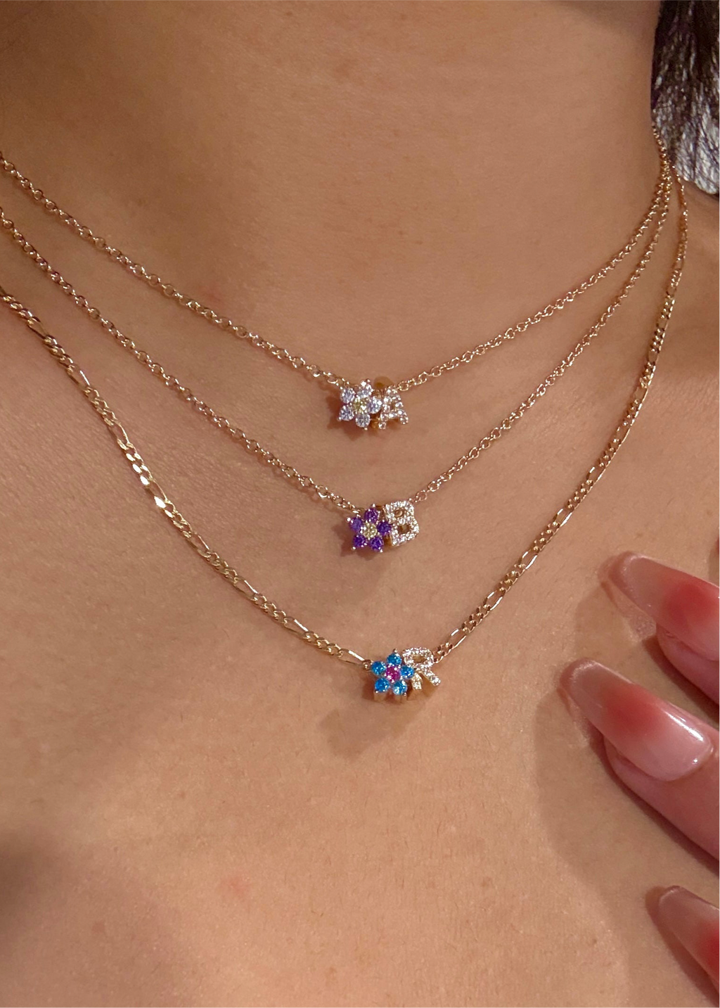 Custom Flower Gemstone with Your Initial Necklace
