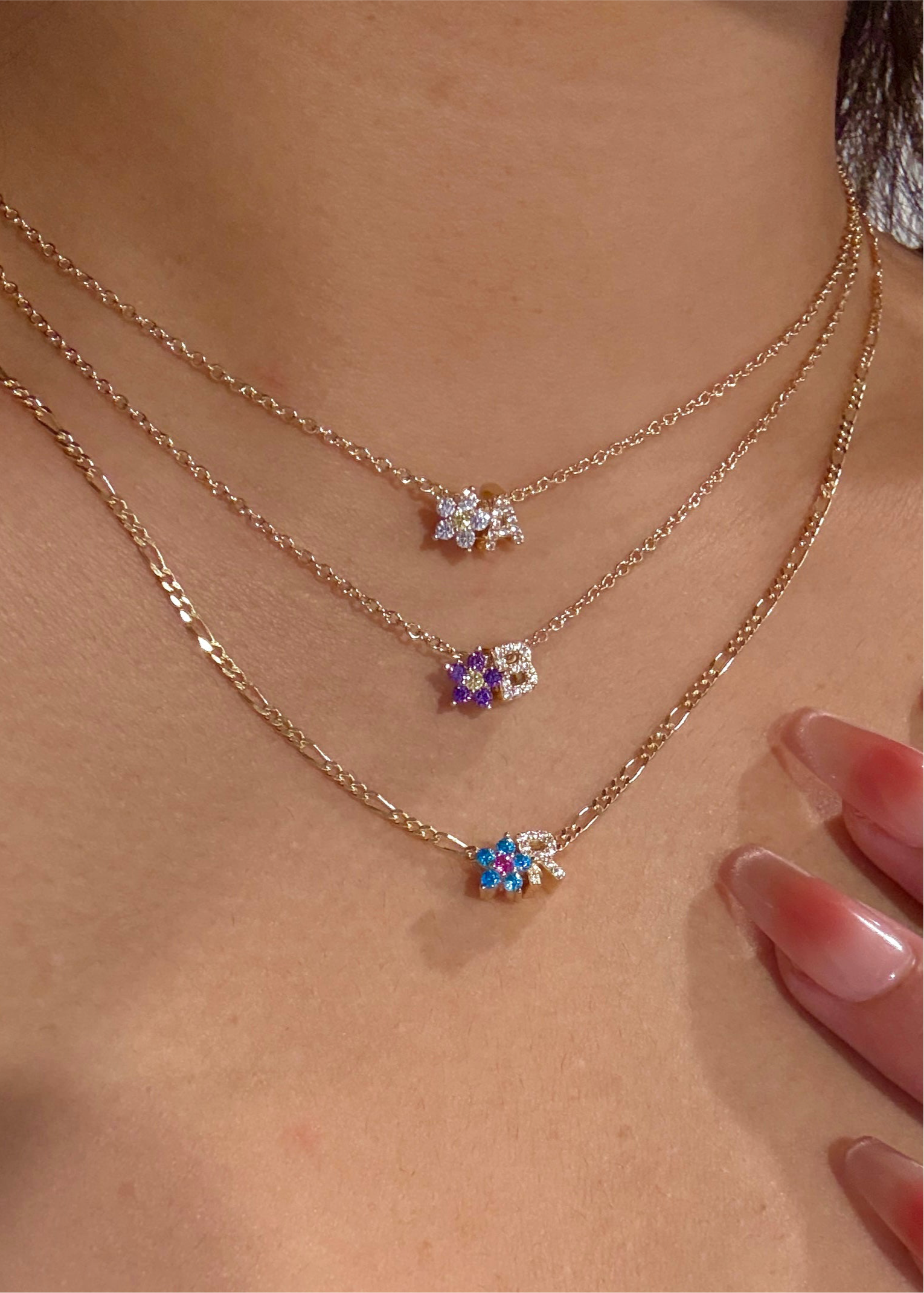 Custom Flower Gemstone with Your Initial Necklace
