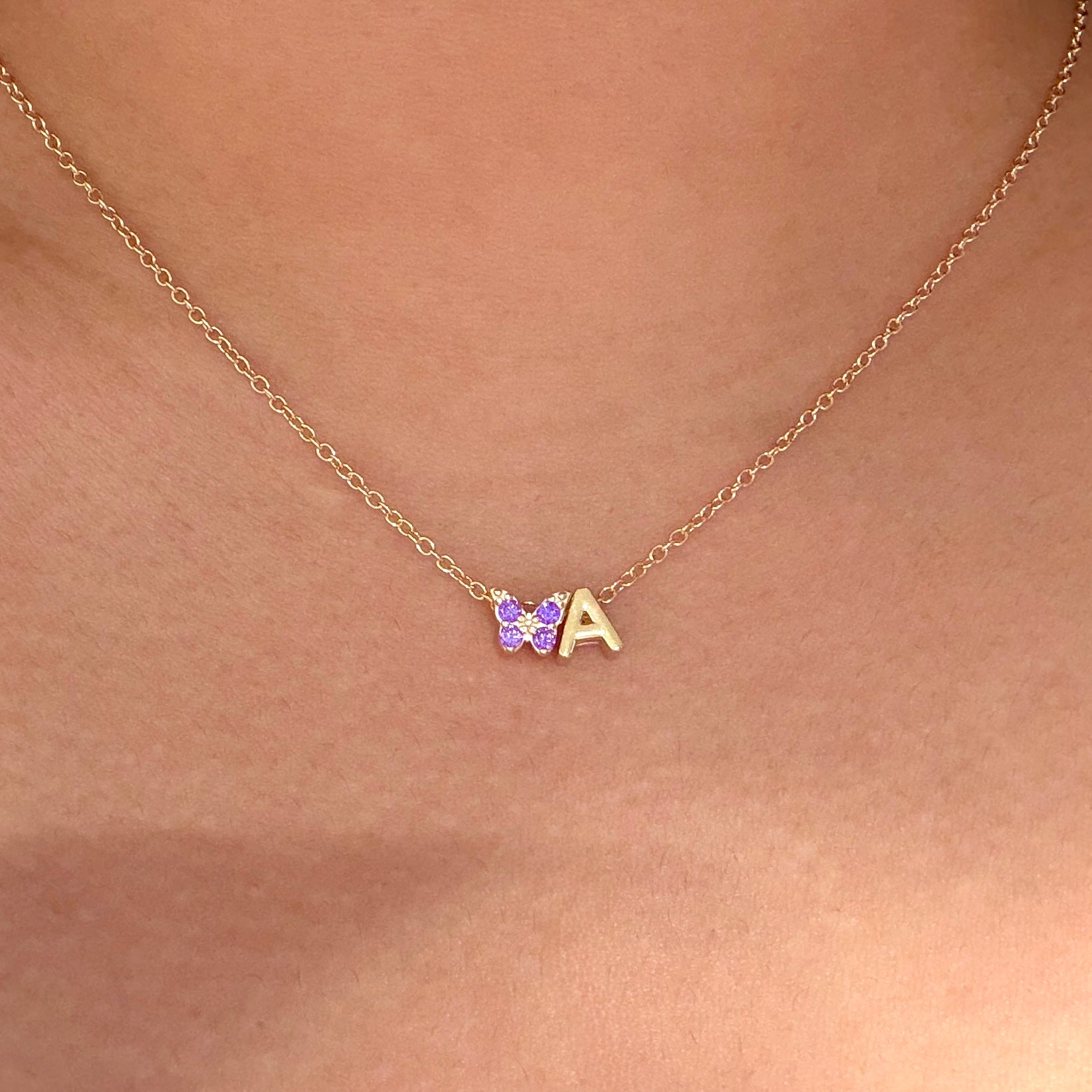 Custom Initial with Purple Butterfly Necklace