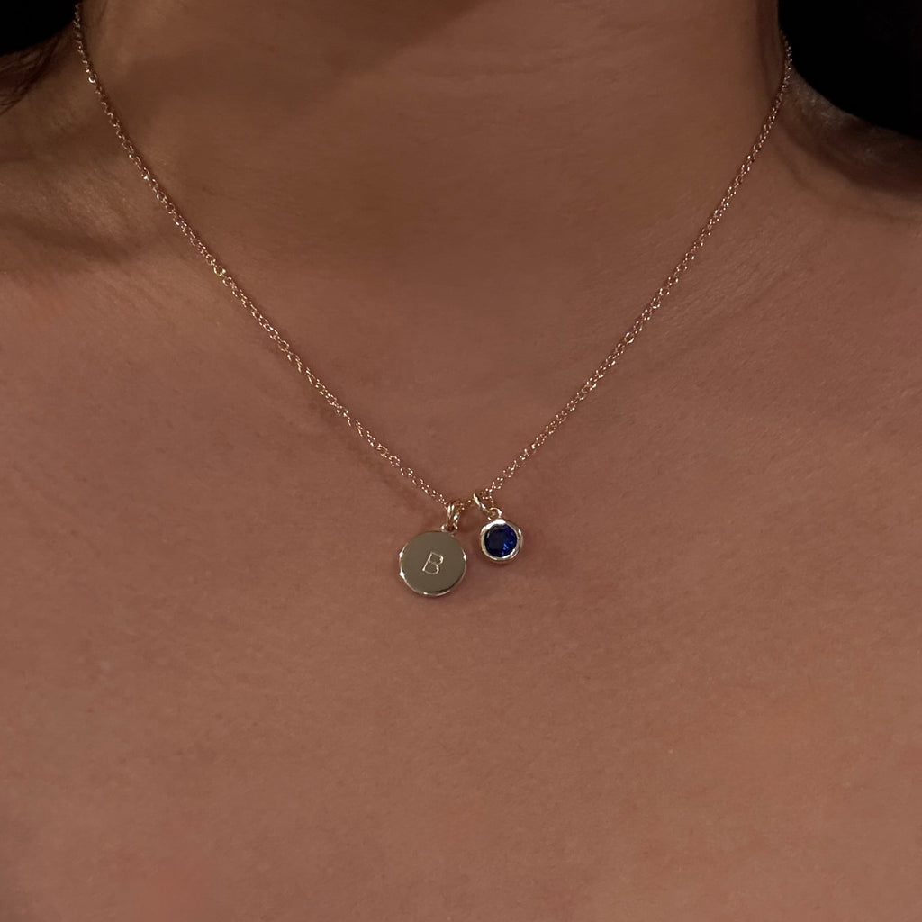 Custom Round Initial with Birthstone Necklace