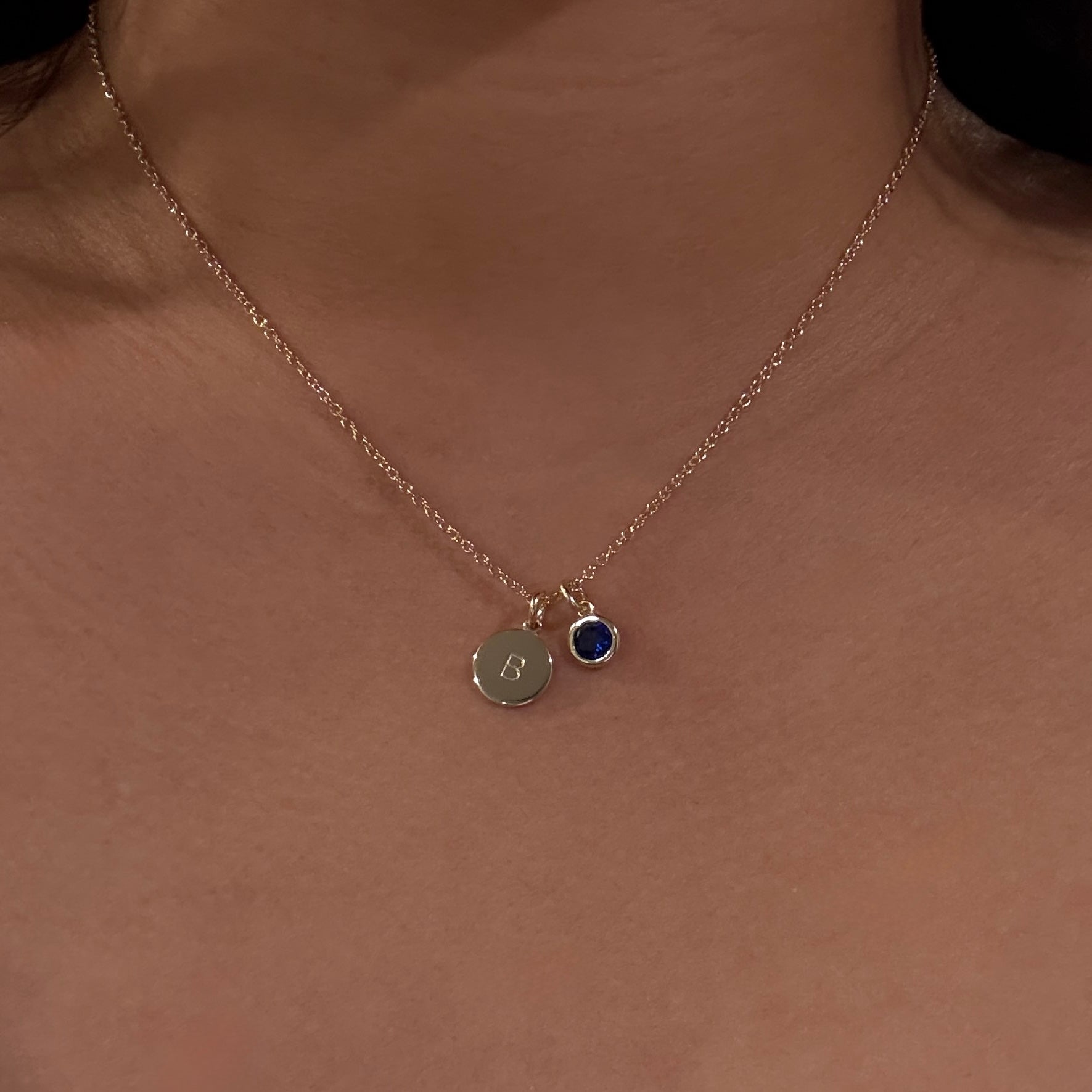 Custom Round Initial with Birthstone Necklace