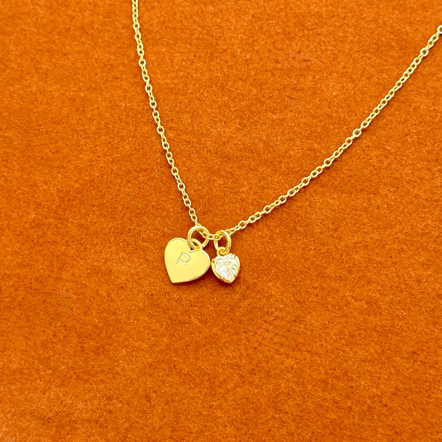 Heart with Initial and Heart Gemstone Pendant Necklace